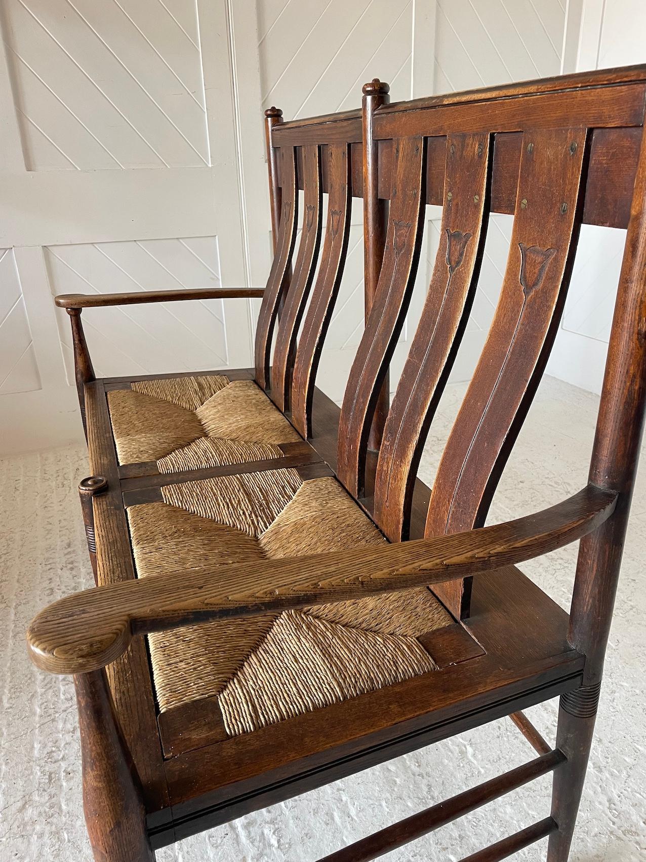 Early 20th Century Arts & Crafts 2 Seater Settle By William Birch