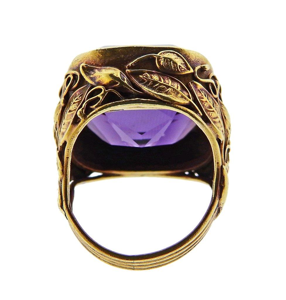 Women's or Men's Arts & Crafts 25 Carat Amethyst Gold Ring