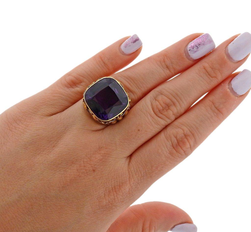 Arts & Crafts 25 Carat Amethyst Gold Ring 1