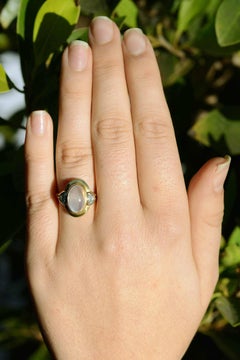 Arts & Crafts 4 Carat Rainbow Moonstone & Diamond 18k Cocktail Ring