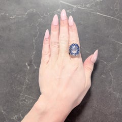 Arts & Crafts 5.85 CTW Sapphire Moonstone Sterling Silver Antique Halo Ring