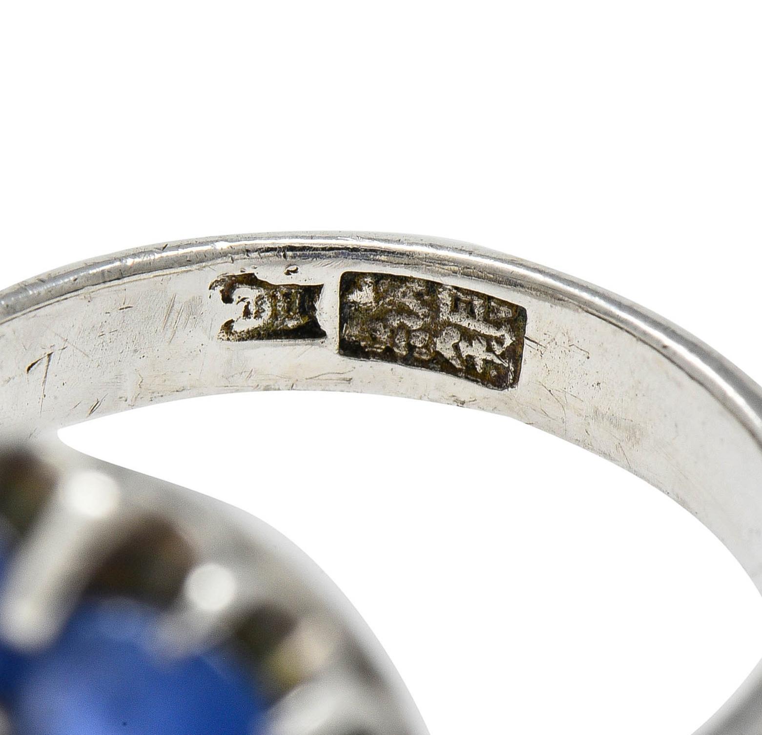 Arts & Crafts 5.85 CTW Sapphire Moonstone Sterling Silver Antique Halo Ring For Sale 3