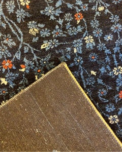 Arts & Crafts 5x7 Hand-Knotted Floral Wool Rug, Deep Blue with Botanical Design