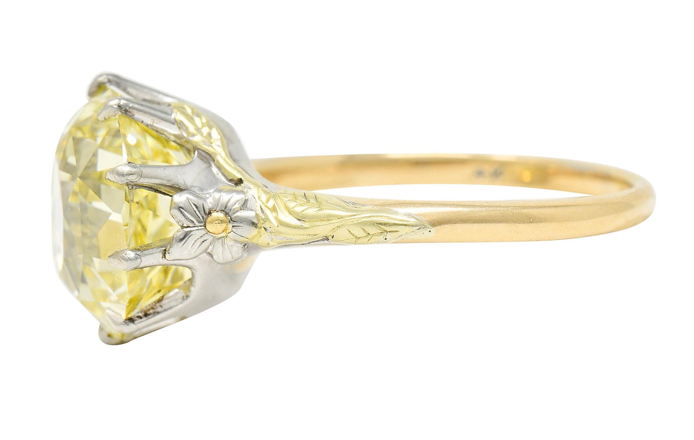 Arts and Crafts Arts & Crafts 7.12 Carats Fancy Yellow Diamond 14 Karat Tri-Colored Gold Ring