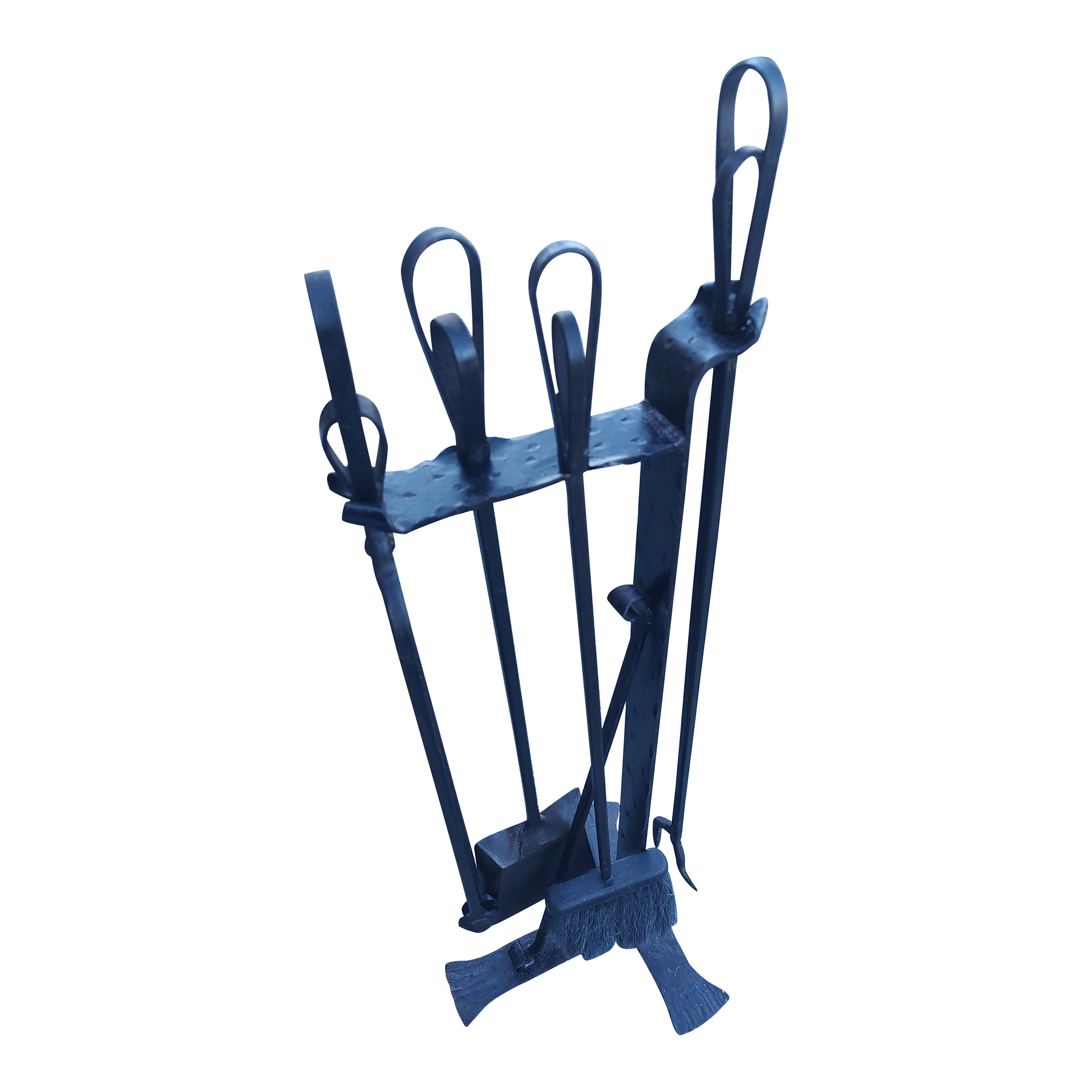 Forgé Arts et artisanat  Ensemble d'outils de cheminée en fer martelé à la main 5 pièces d'Adirondack en vente