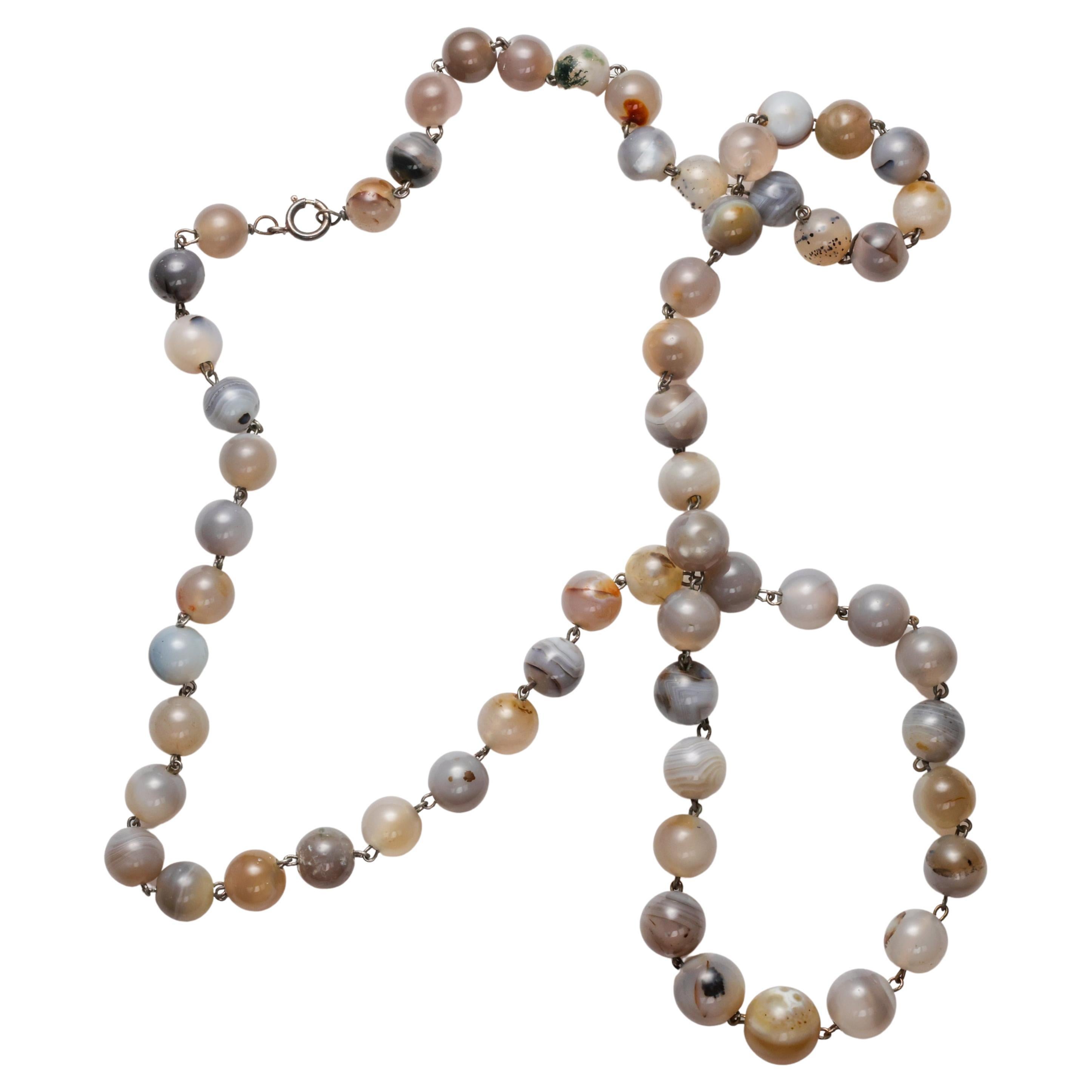Arts & Crafts Agate Bead Necklace For Sale
