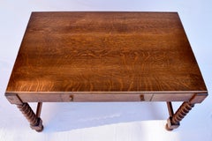 Arts & Crafts American Oak Library Table Desk With Barley Twist Legs