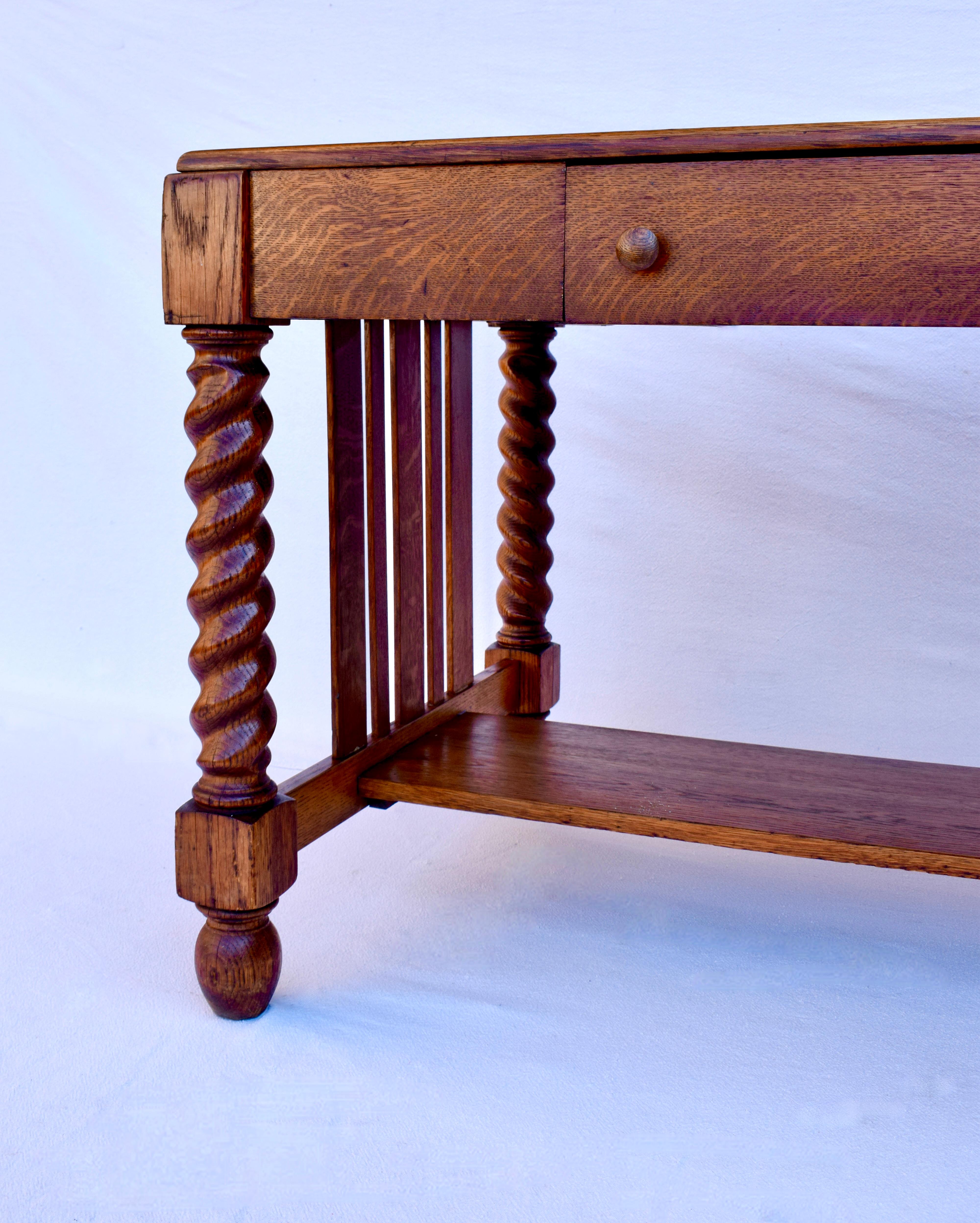 Arts and Crafts Arts & Crafts American Oak Library Table Desk With Barley Twist Legs For Sale