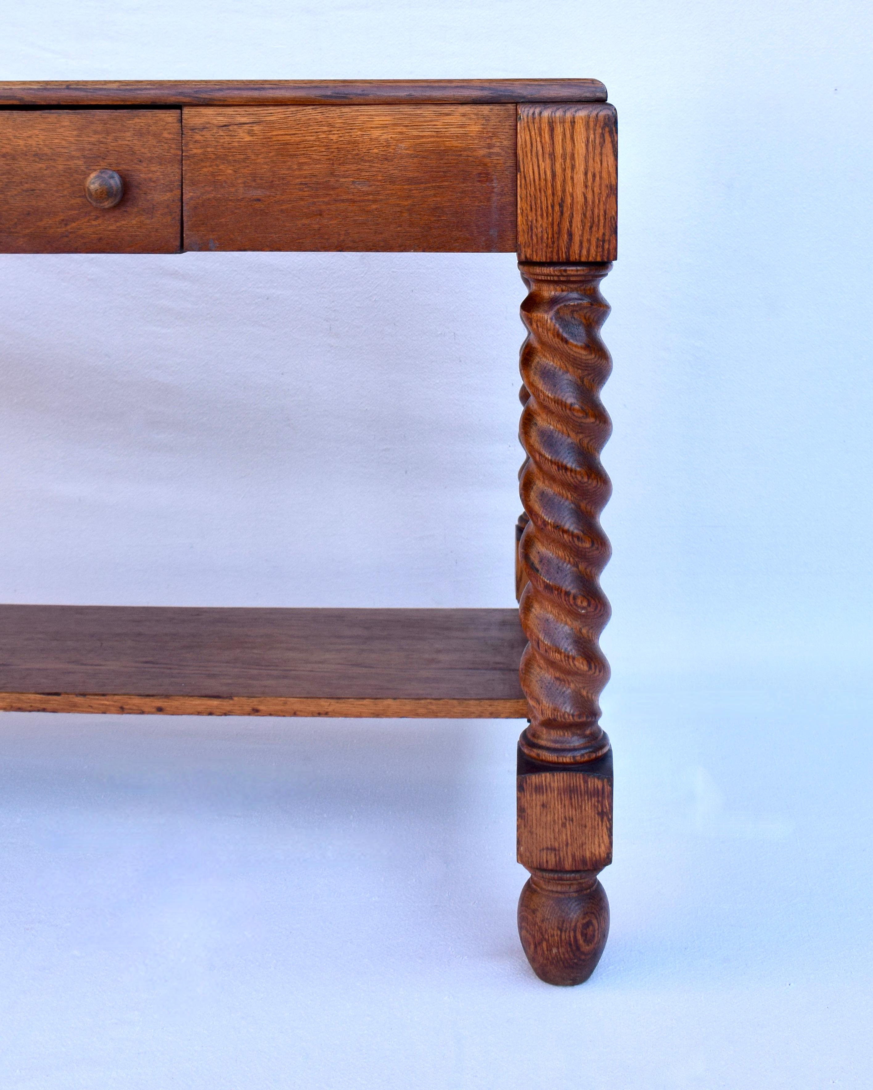 Late 19th Century Arts & Crafts American Oak Library Table Desk With Barley Twist Legs For Sale