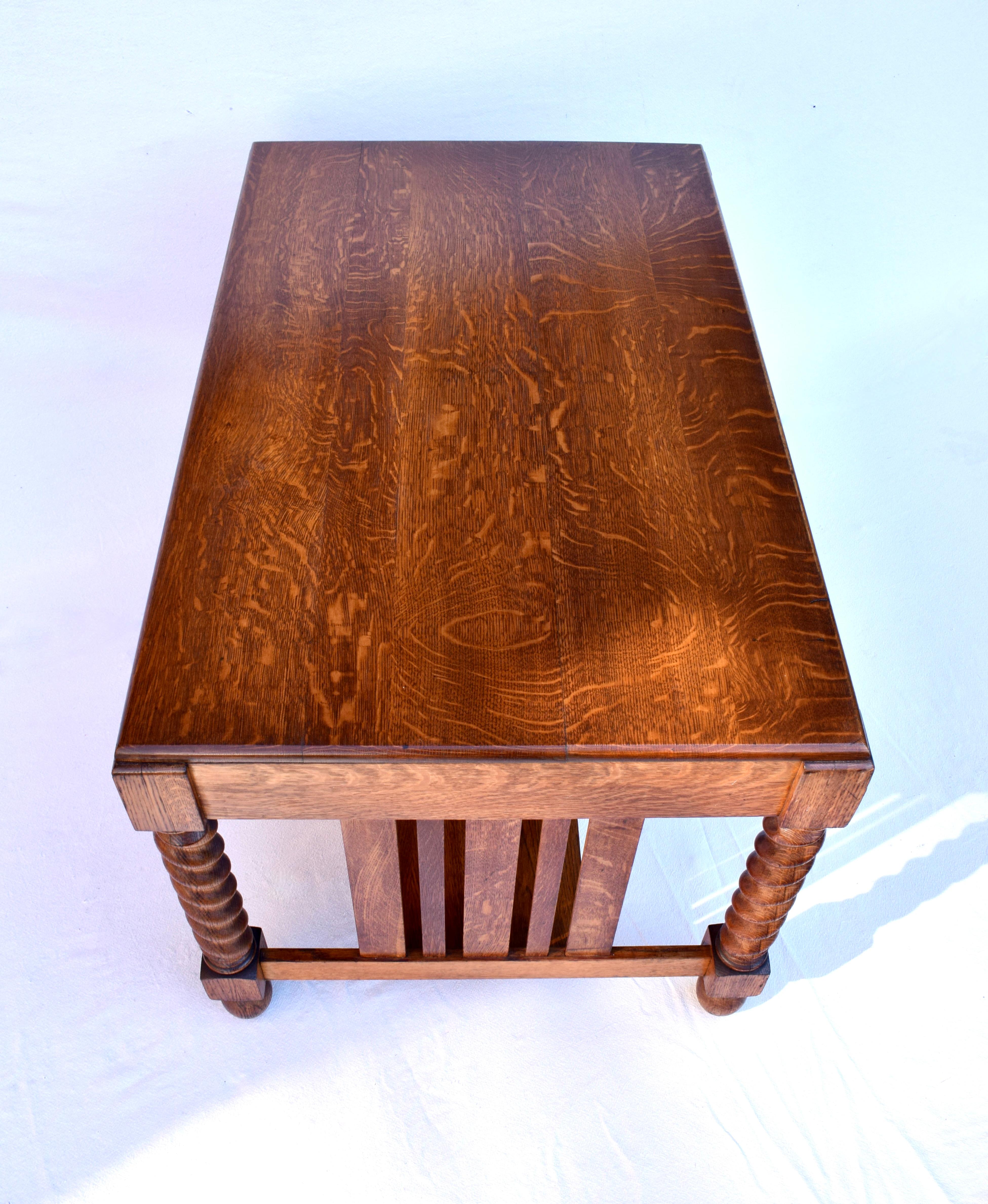 Arts & Crafts American Oak Library Table Desk With Barley Twist Legs For Sale 2