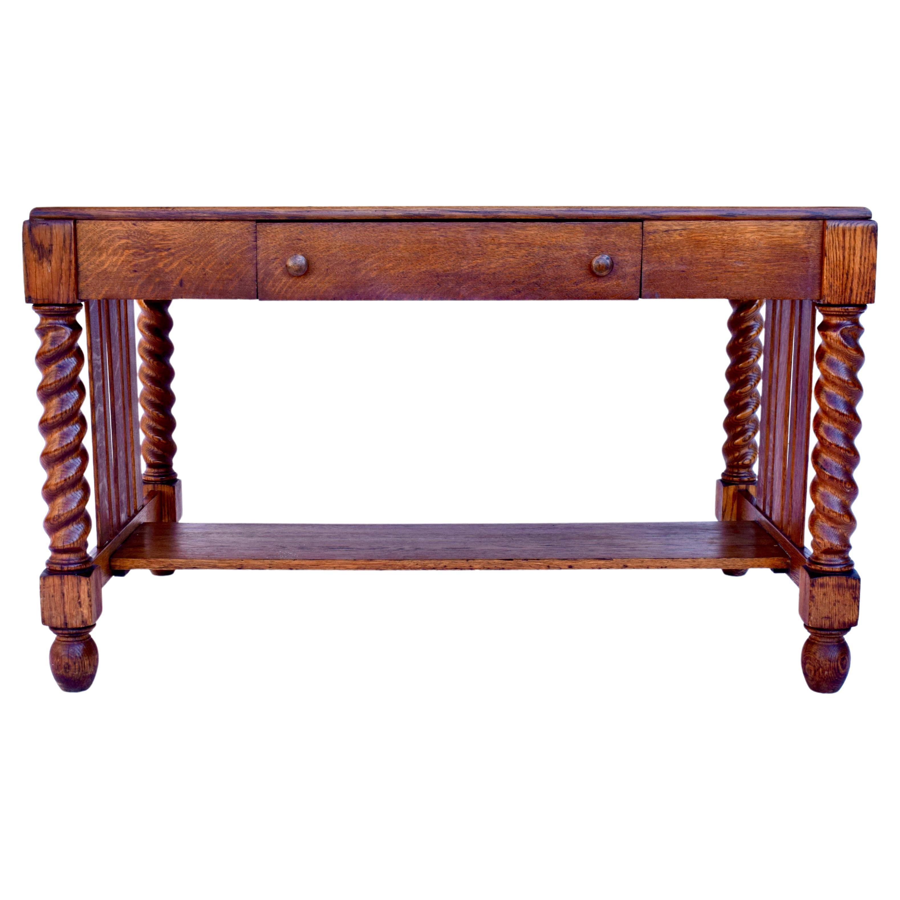Arts & Crafts American Oak Library Table Desk With Barley Twist Legs For Sale