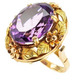 Arts & Crafts Amethyst Two-tone Gold Ring