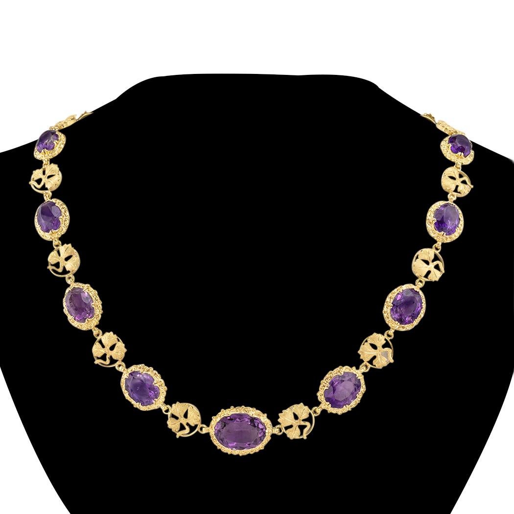 Arts & Crafts amethyst and yellow gold link necklace circa 1900.

A simple and concise description is listed below for your information.  Contact us right away if you have additional questions. 

We are here to connect you with beautiful and