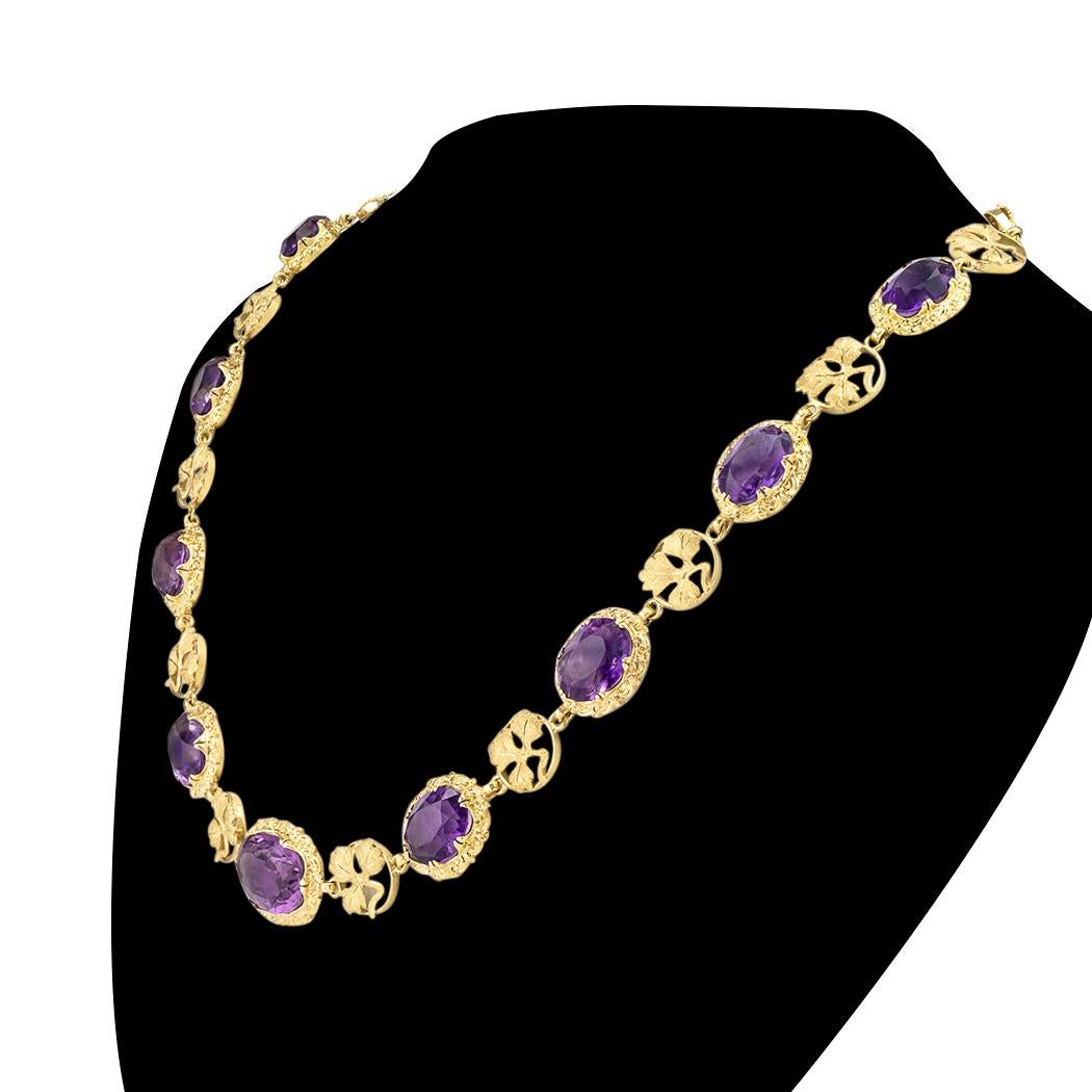 Arts and Crafts Arts & Crafts Amethyst Yellow Gold Link Necklace