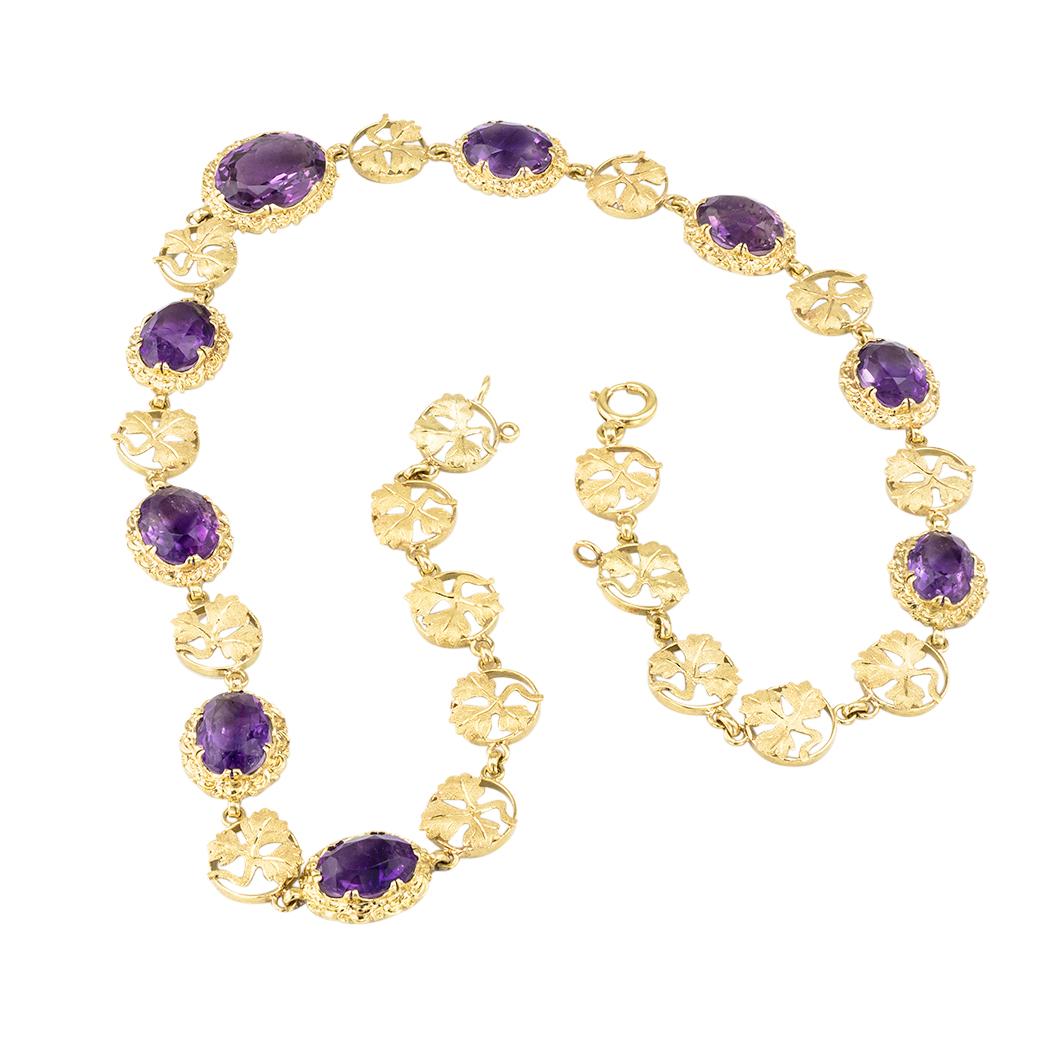 Women's Arts & Crafts Amethyst Yellow Gold Link Necklace