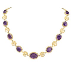 Arts & Crafts Amethyst Yellow Gold Link Necklace