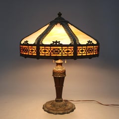 Arts & Crafts Antique Bradley & Hubbard School 2-Tone Slag Glass Lamp circa 1920