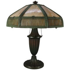 Arts & Crafts Antique Bradley & Hubbard School Bent Slag Glass Table Lamp