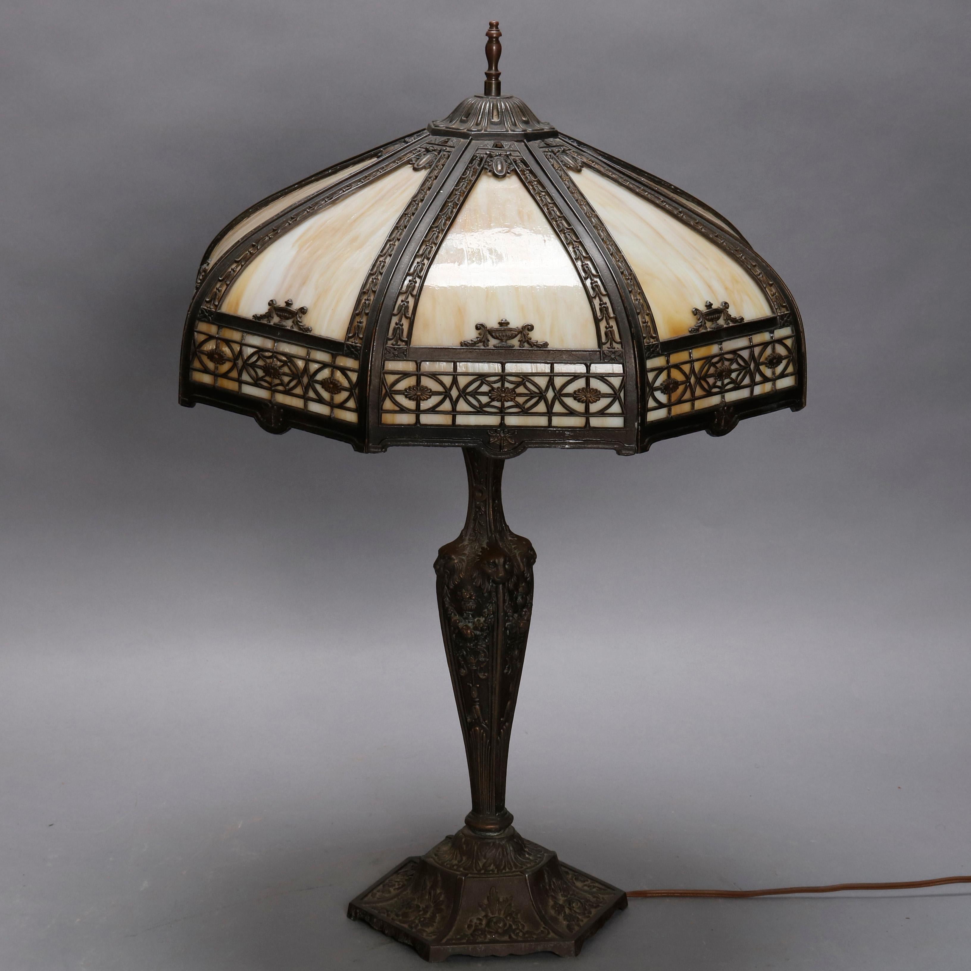 Arts & Crafts Antique Bradley & Hubbard School Slag Glass Table Lamp, circa 1920 6