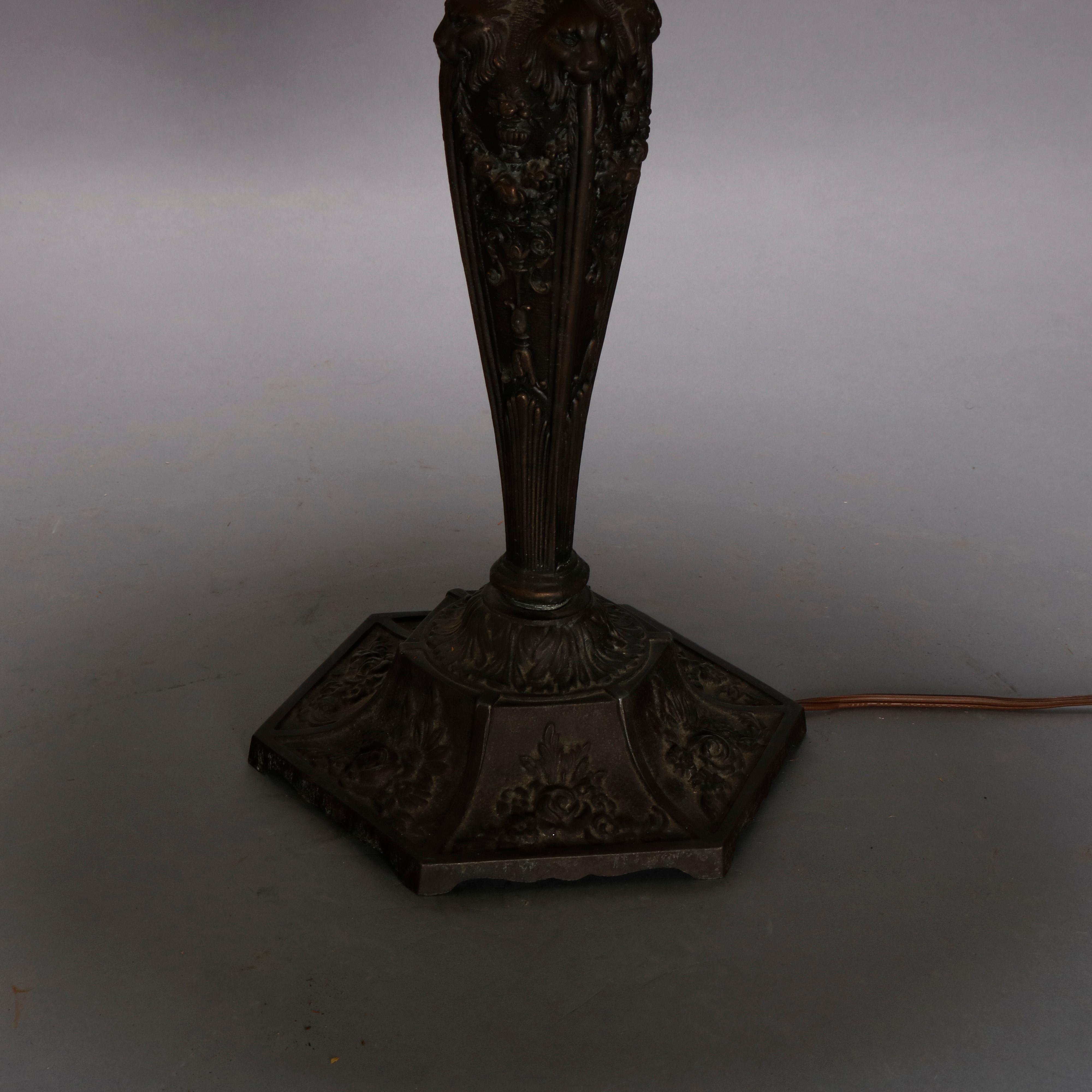 Arts & Crafts Antique Bradley & Hubbard School Slag Glass Table Lamp, circa 1920 7