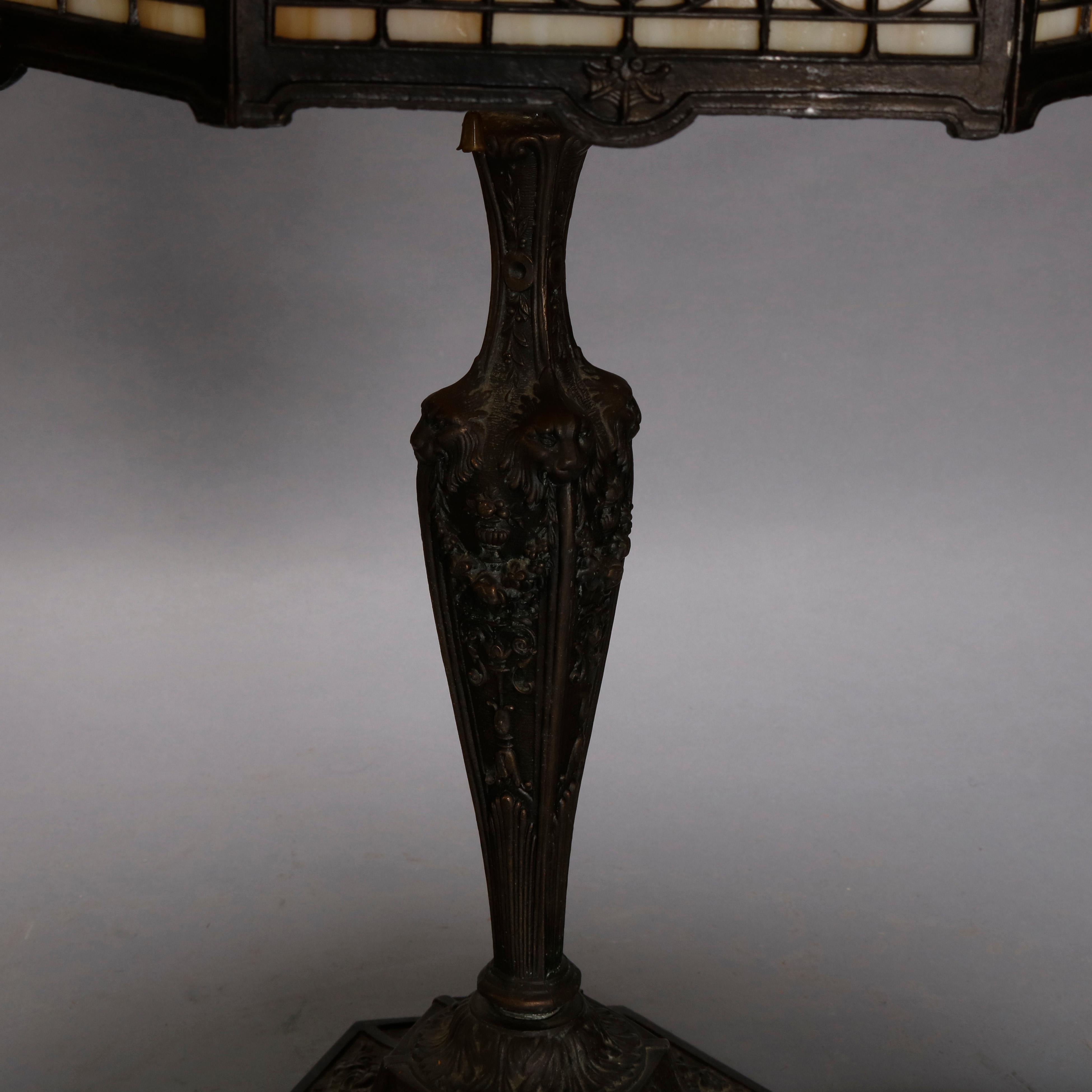 American Arts & Crafts Antique Bradley & Hubbard School Slag Glass Table Lamp, circa 1920