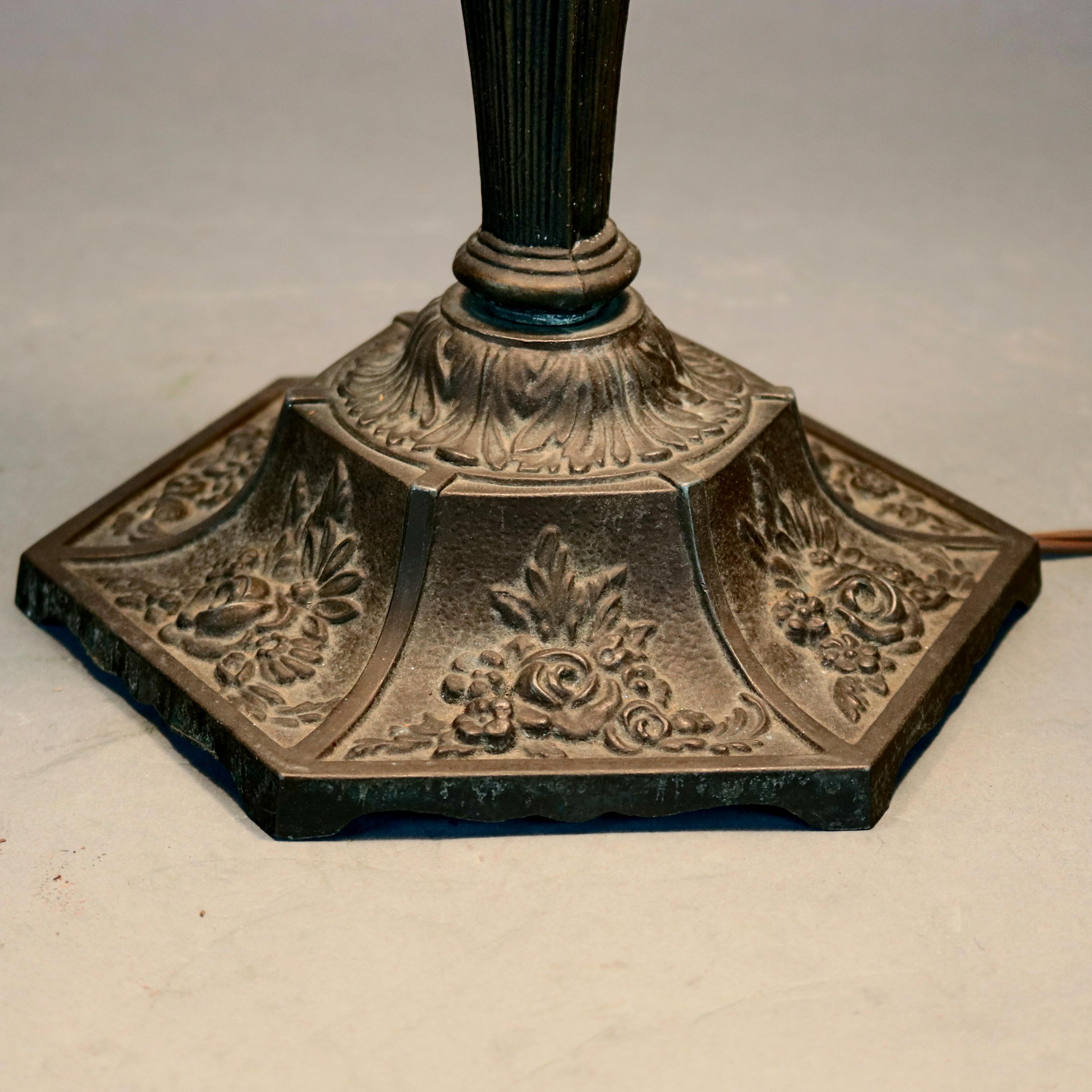 20th Century Arts & Crafts Antique Bradley & Hubbard School Slag Glass Table Lamp, circa 1920
