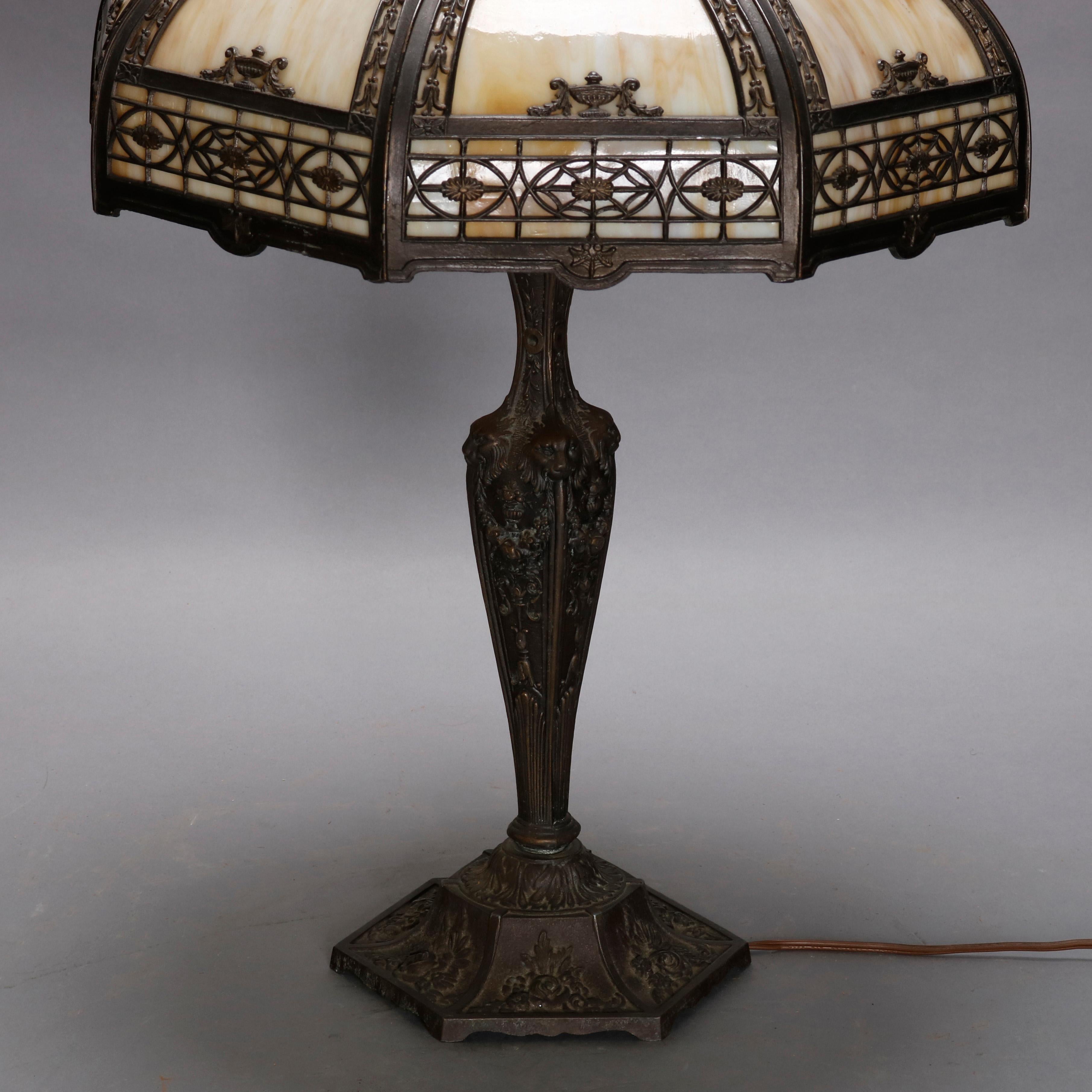 Arts & Crafts Antique Bradley & Hubbard School Slag Glass Table Lamp, circa 1920 1