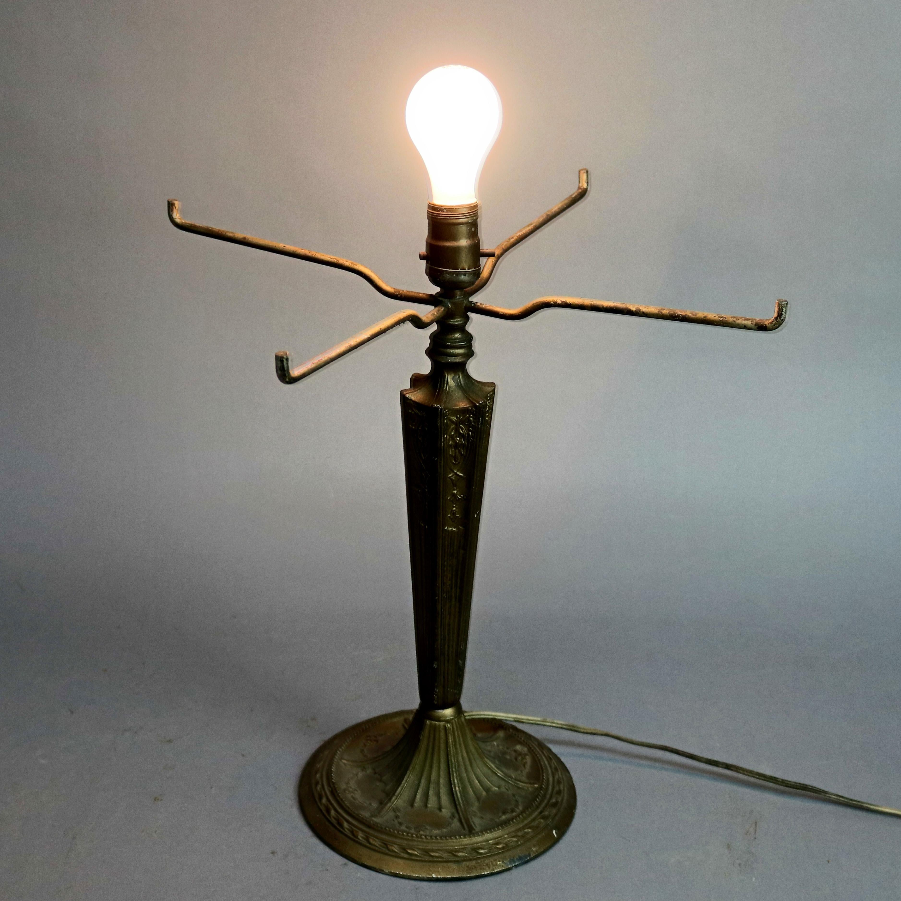 Metal Arts & Crafts Antique Bradley & Hubbard School Slag Glass Table Lamp, circa 1920