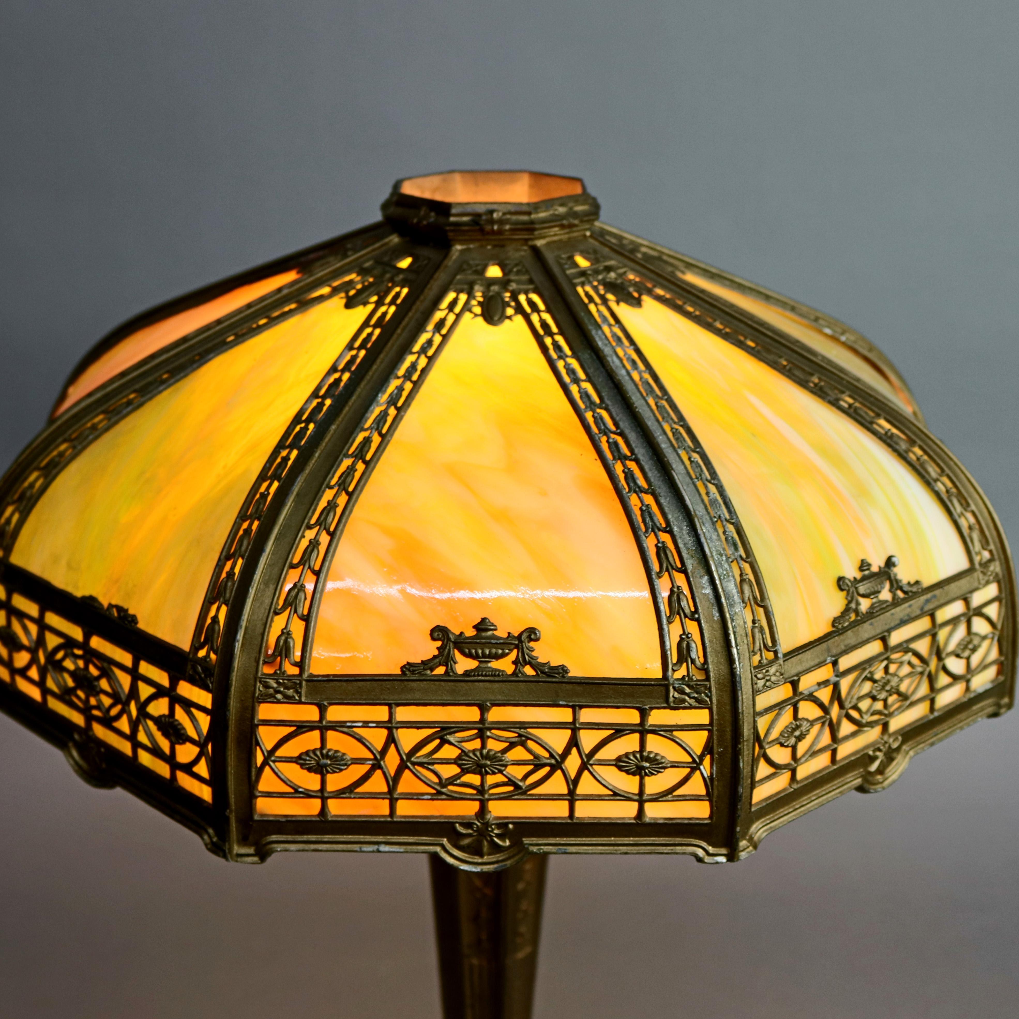 Arts and Crafts Arts & Crafts Antique Bradley & Hubbard School Slag Glass Table Lamp, circa 1920