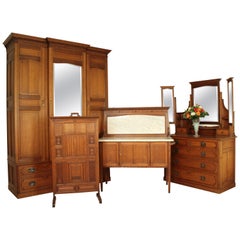 Arts & Crafts Used English Oak Bedroom Suite, Attributed to Maple & Co
