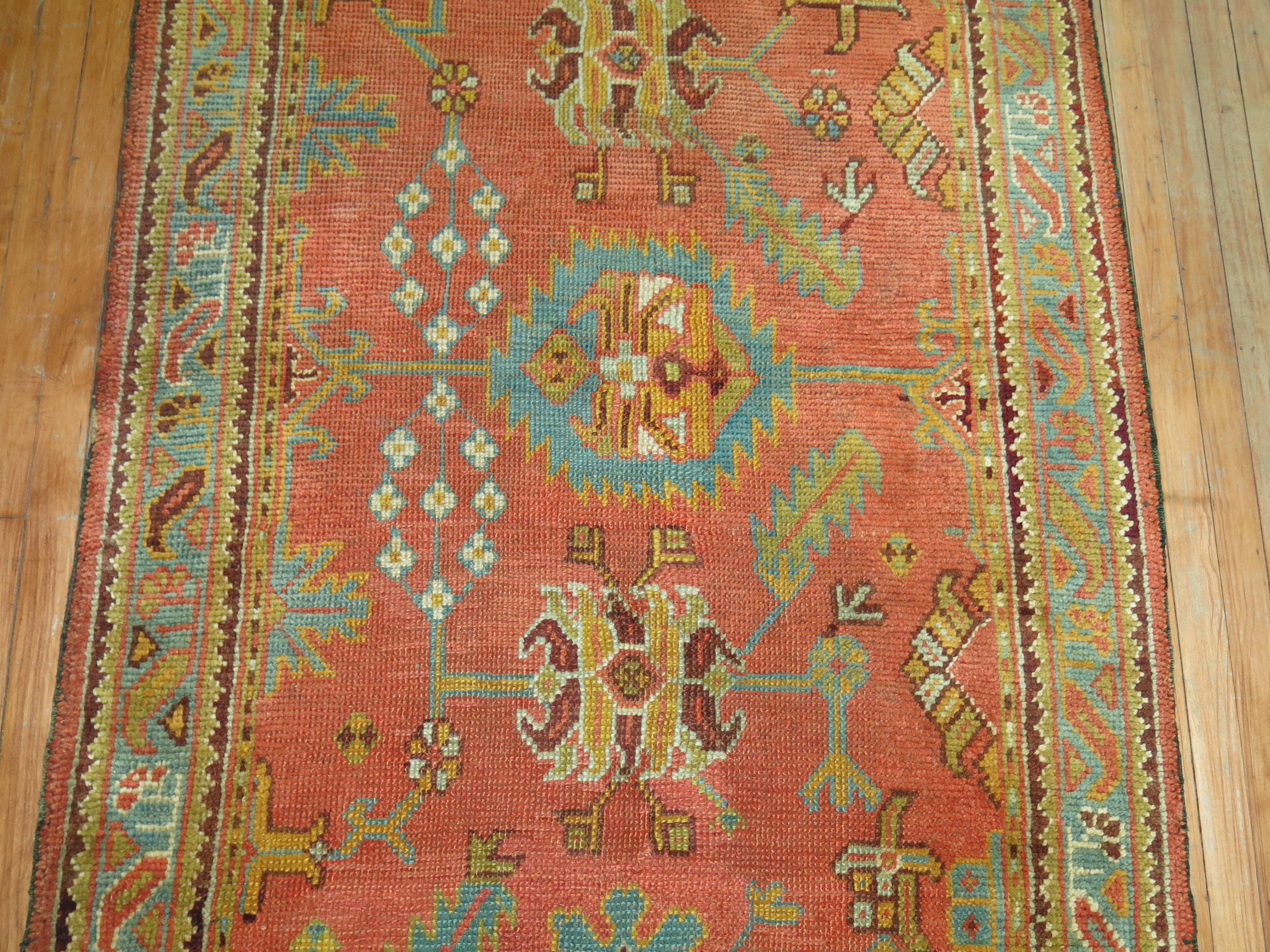 Hand-Woven Arts & Crafts Antique Oushak Runner For Sale