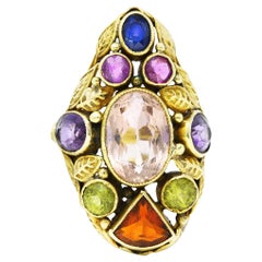 Arts & Crafts Antique Topaz Sapphire Peridot Ruby Multi-Gem 14 Karat Gold Ring