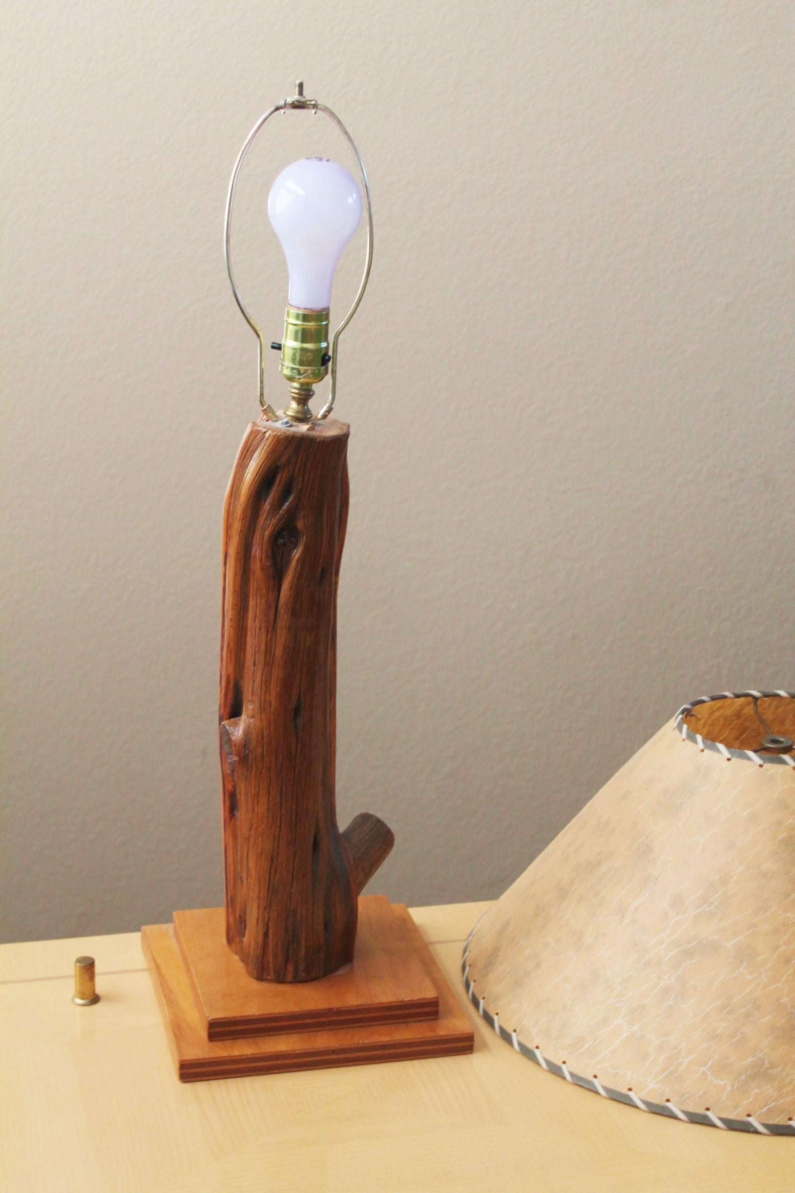 Laiton Lampe de table Arts & Crafts Arizona Ironwood Live Edge MCM 1955 d'après Nakashima en vente