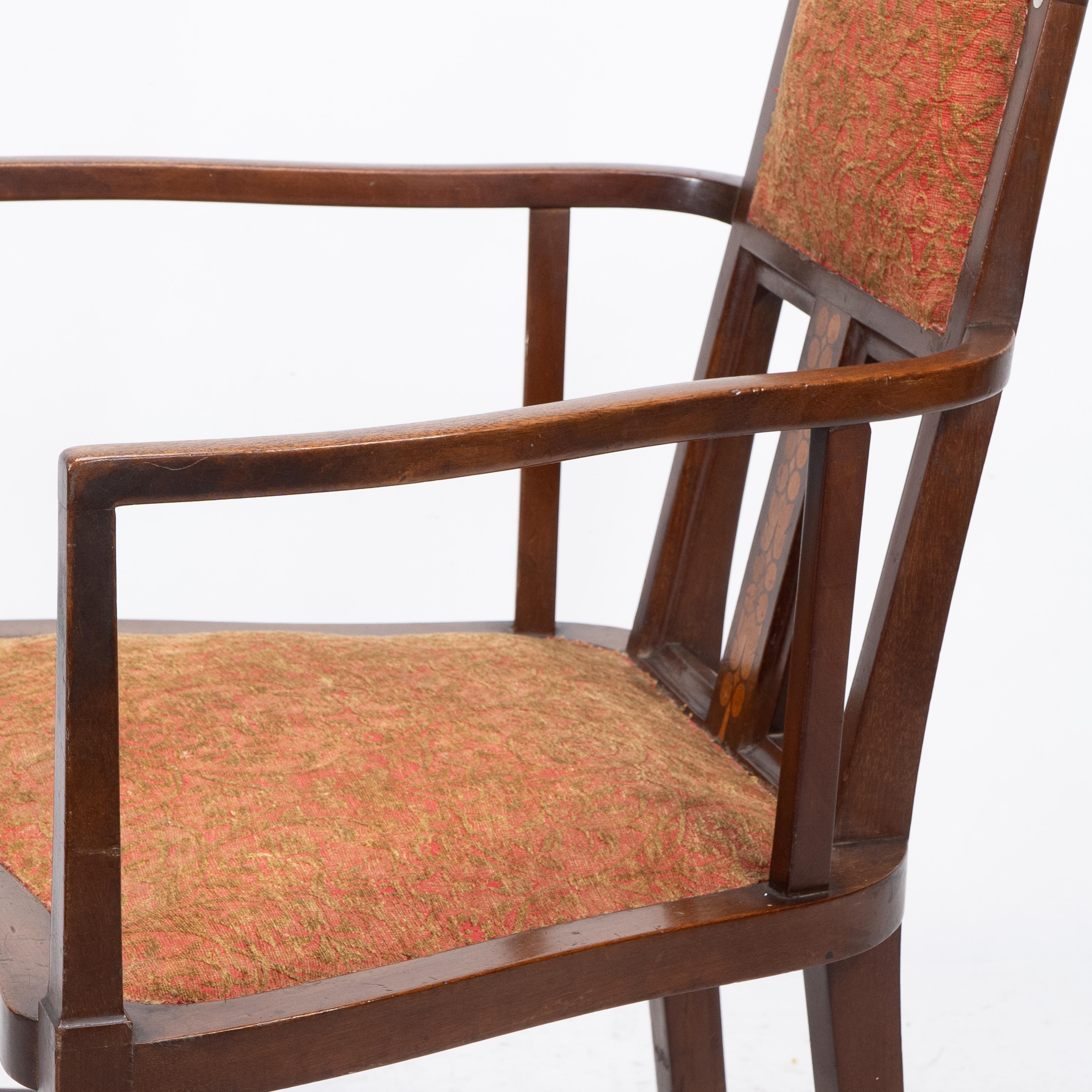 G M Ellwood for J S Henry. Arts & Crafts armchair with mother-of-pearl inlays For Sale 4