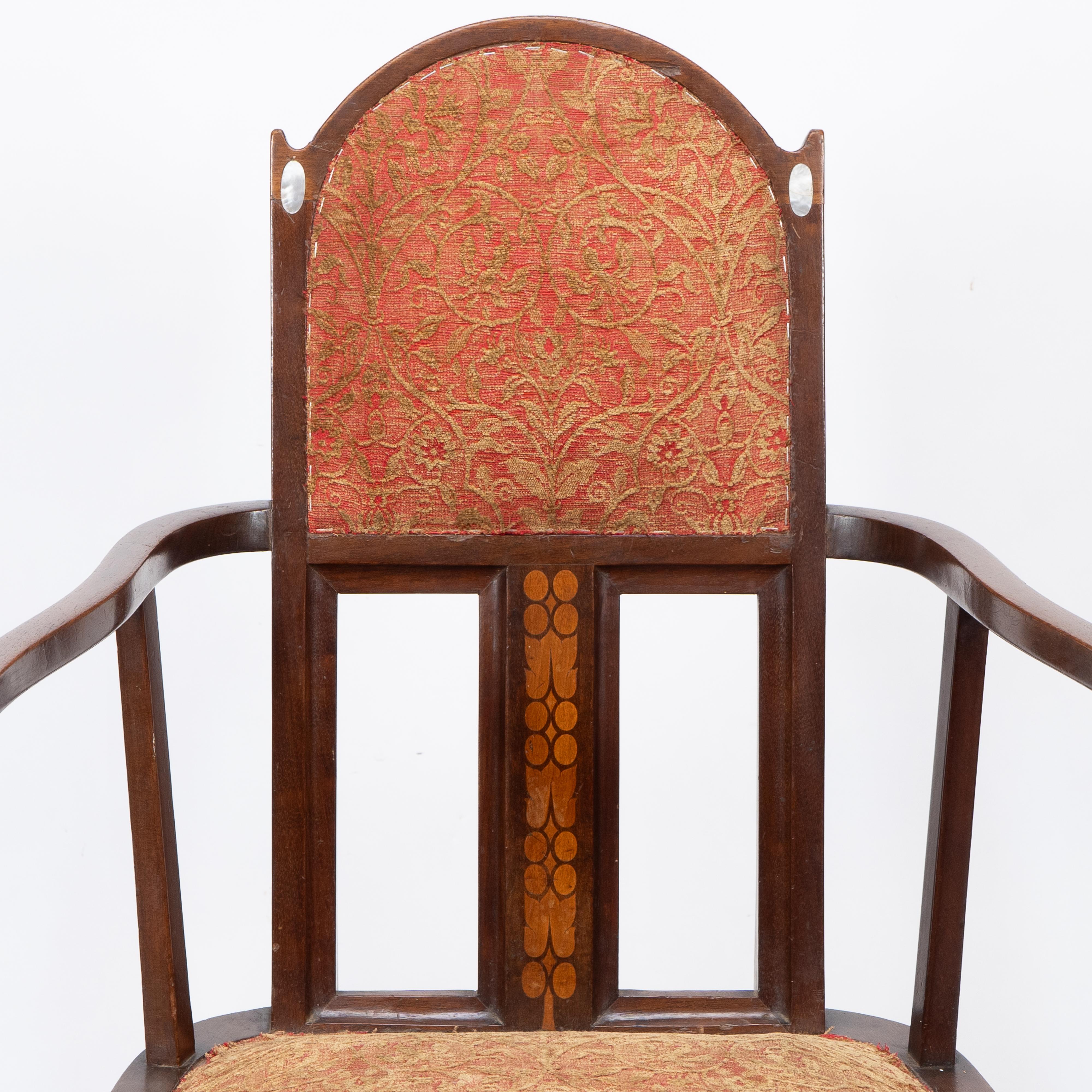 Hand-Crafted G M Ellwood for J S Henry. Arts & Crafts armchair with mother-of-pearl inlays For Sale