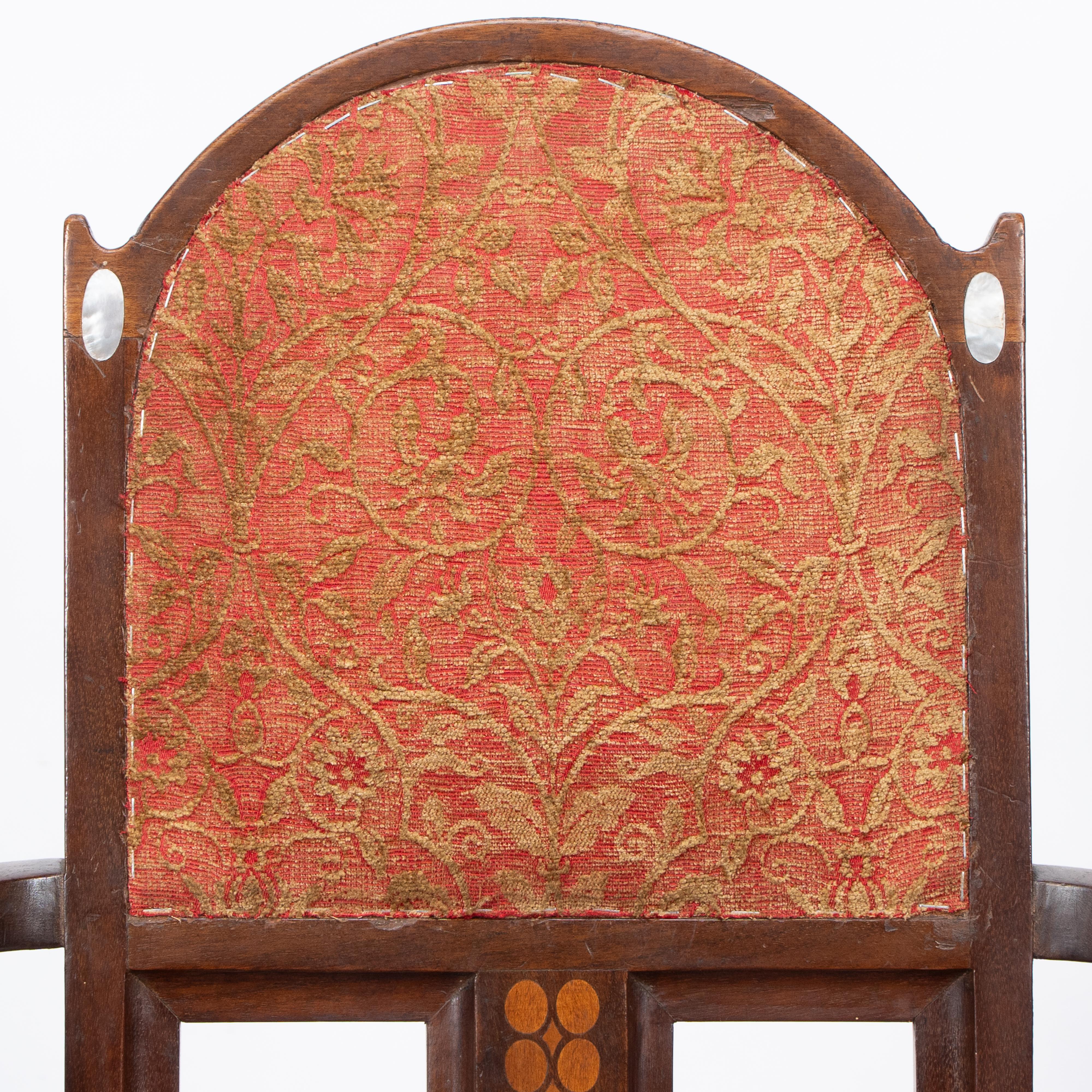 G M Ellwood for J S Henry. Arts & Crafts armchair with mother-of-pearl inlays In Good Condition For Sale In London, GB