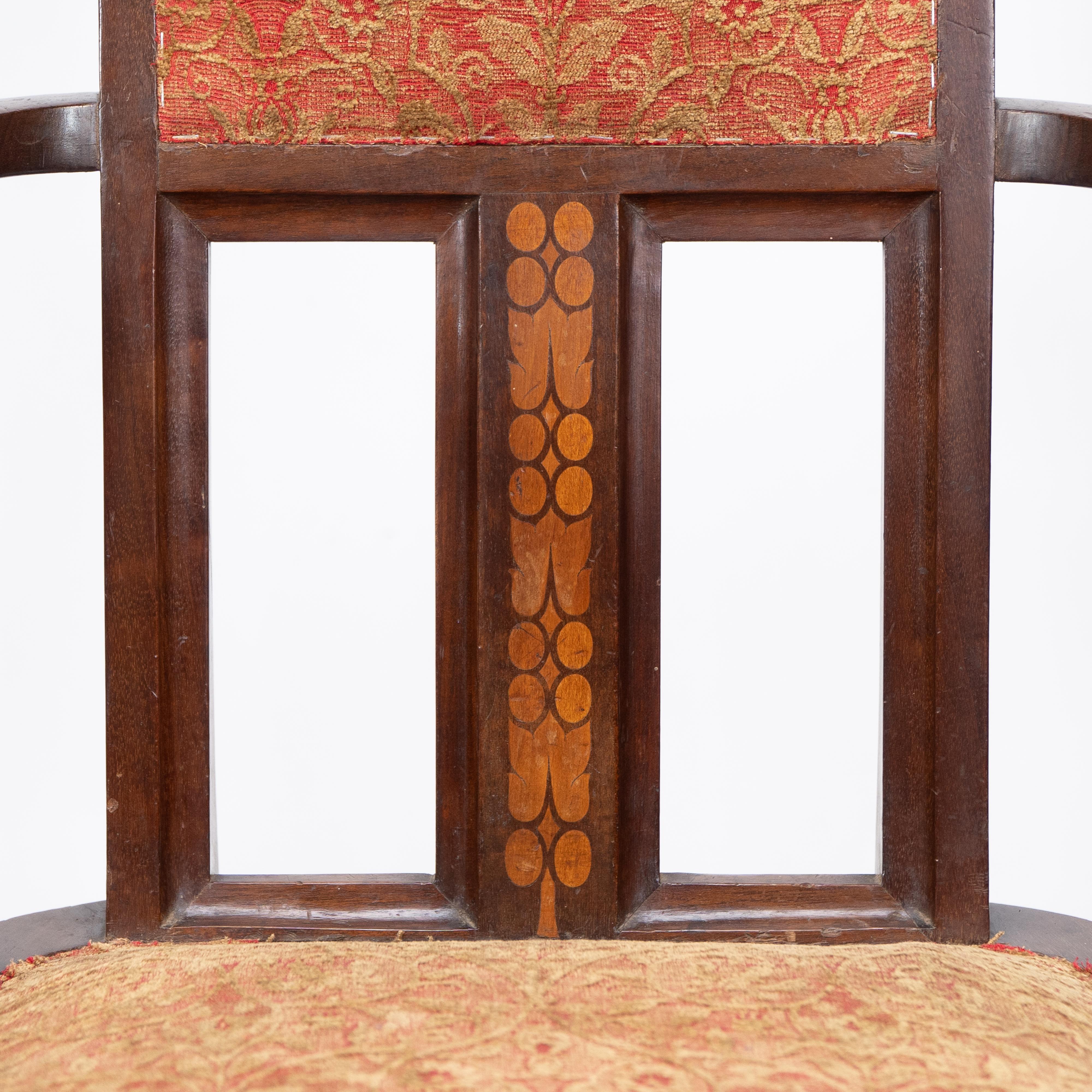 G M Ellwood for J S Henry. Arts & Crafts armchair with mother-of-pearl inlays For Sale 1