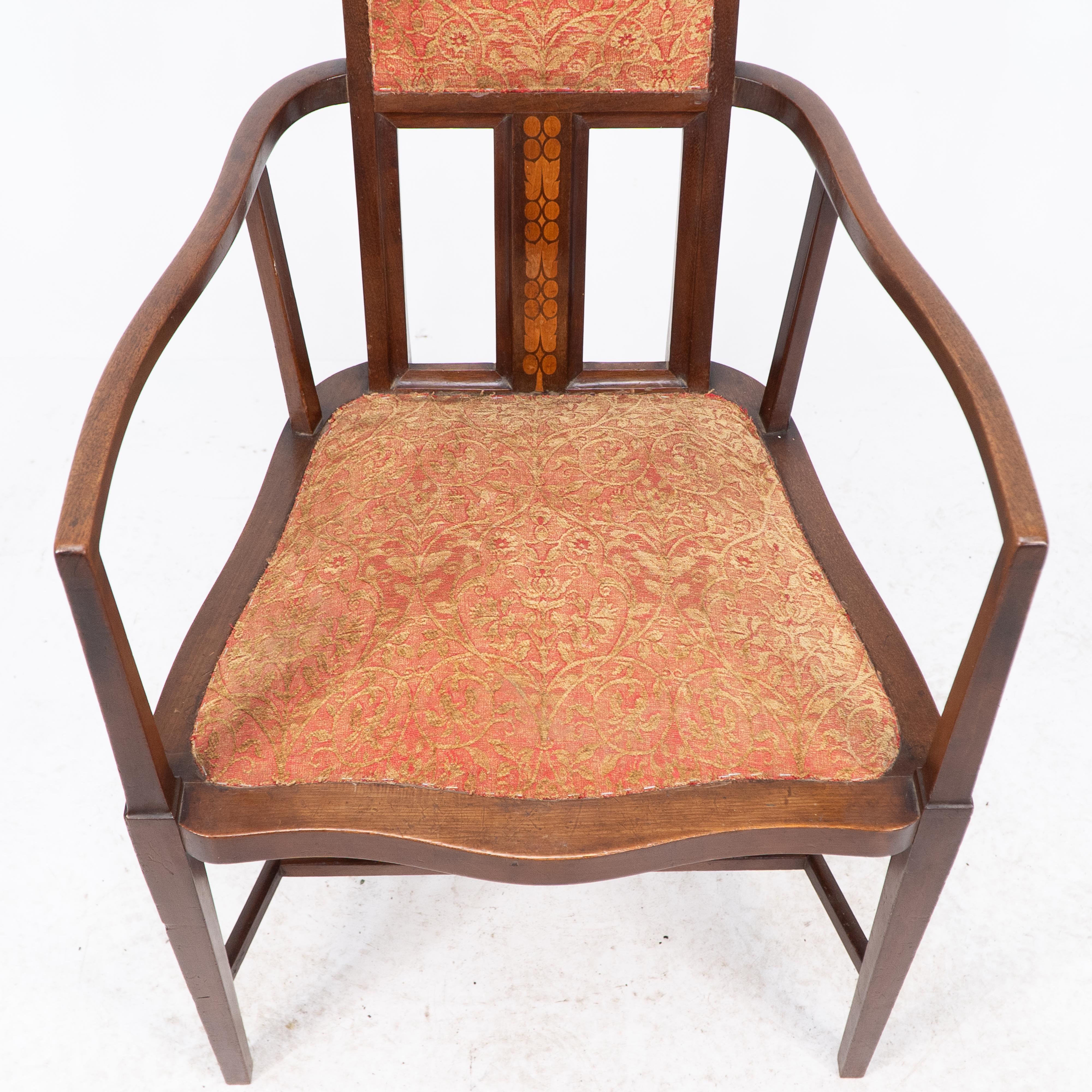 G M Ellwood for J S Henry. Arts & Crafts armchair with mother-of-pearl inlays For Sale 3