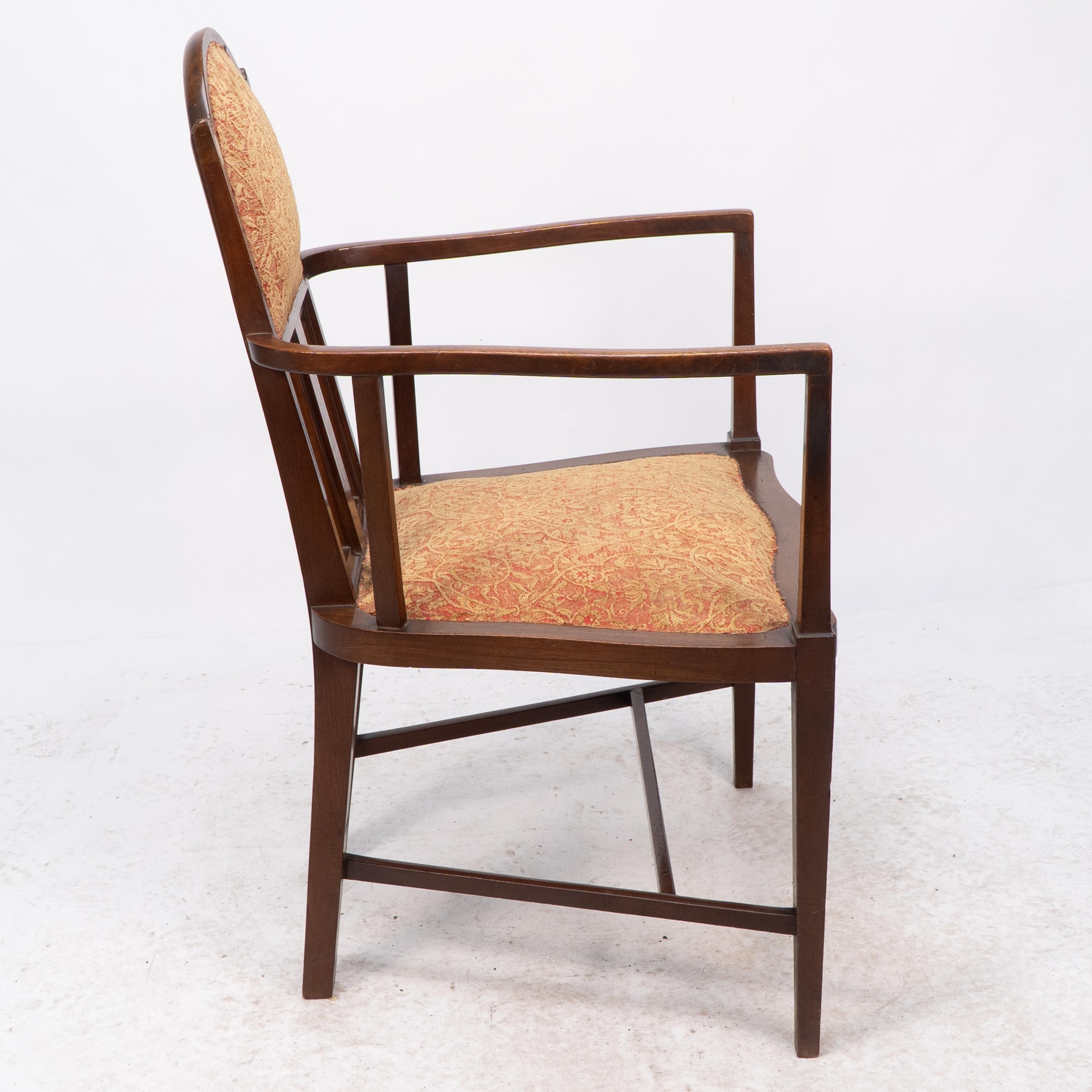 Arts and Crafts G M Ellwood for J S Henry. Arts & Crafts armchair with mother-of-pearl inlays For Sale