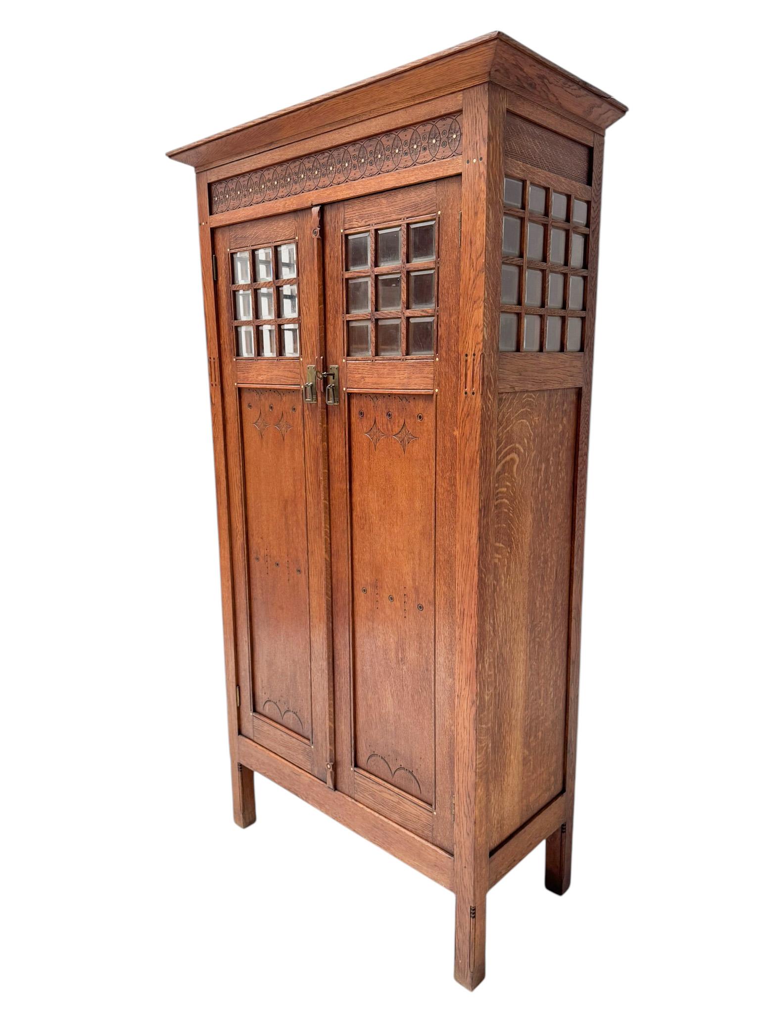 Dutch Arts & Crafts Armoire or Bookcase In the style of Architect Lauweriks, 1890s For Sale