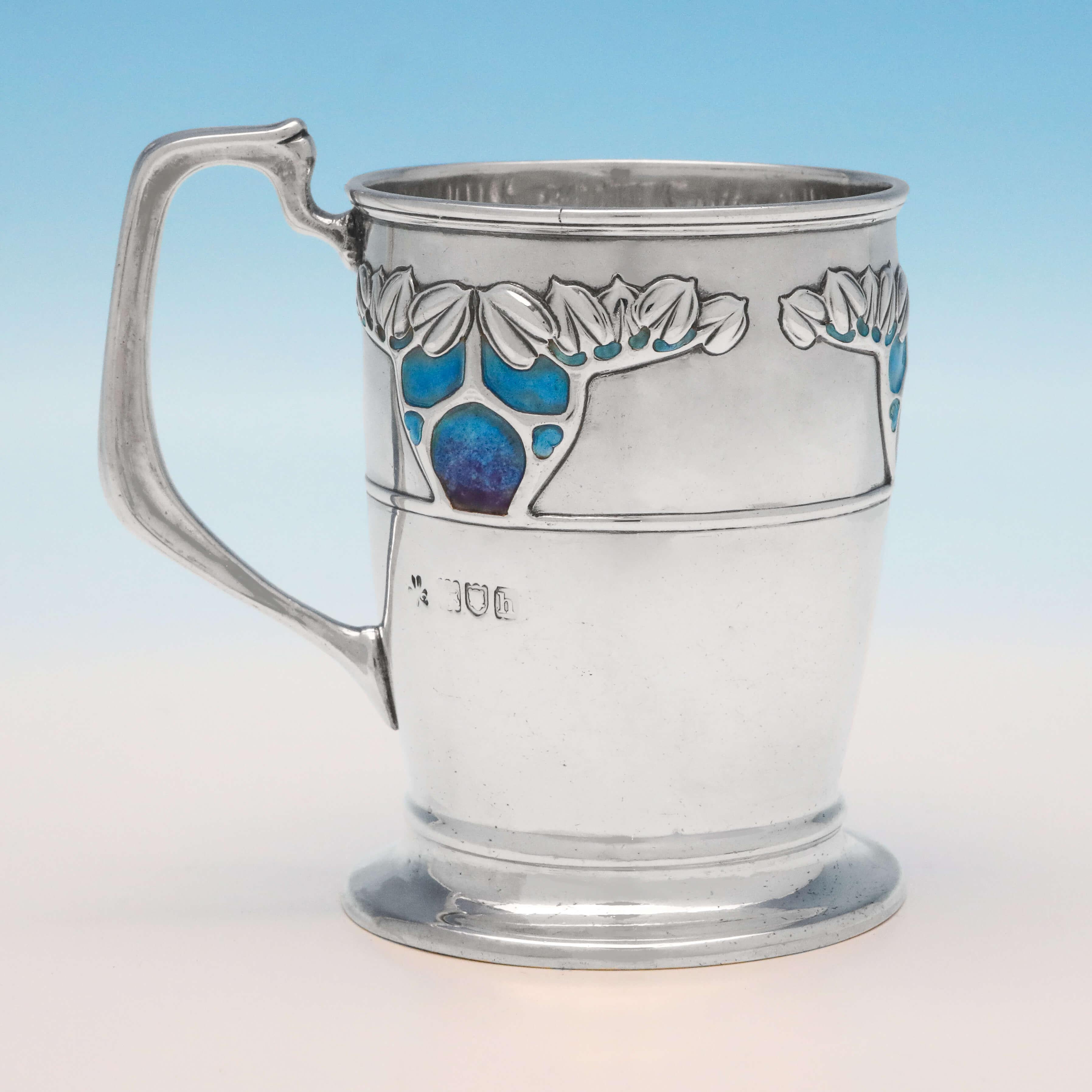 Arts and Crafts Arts & Crafts & Art Nouveau Enamelled Antique Sterling Silver Mug by Connell