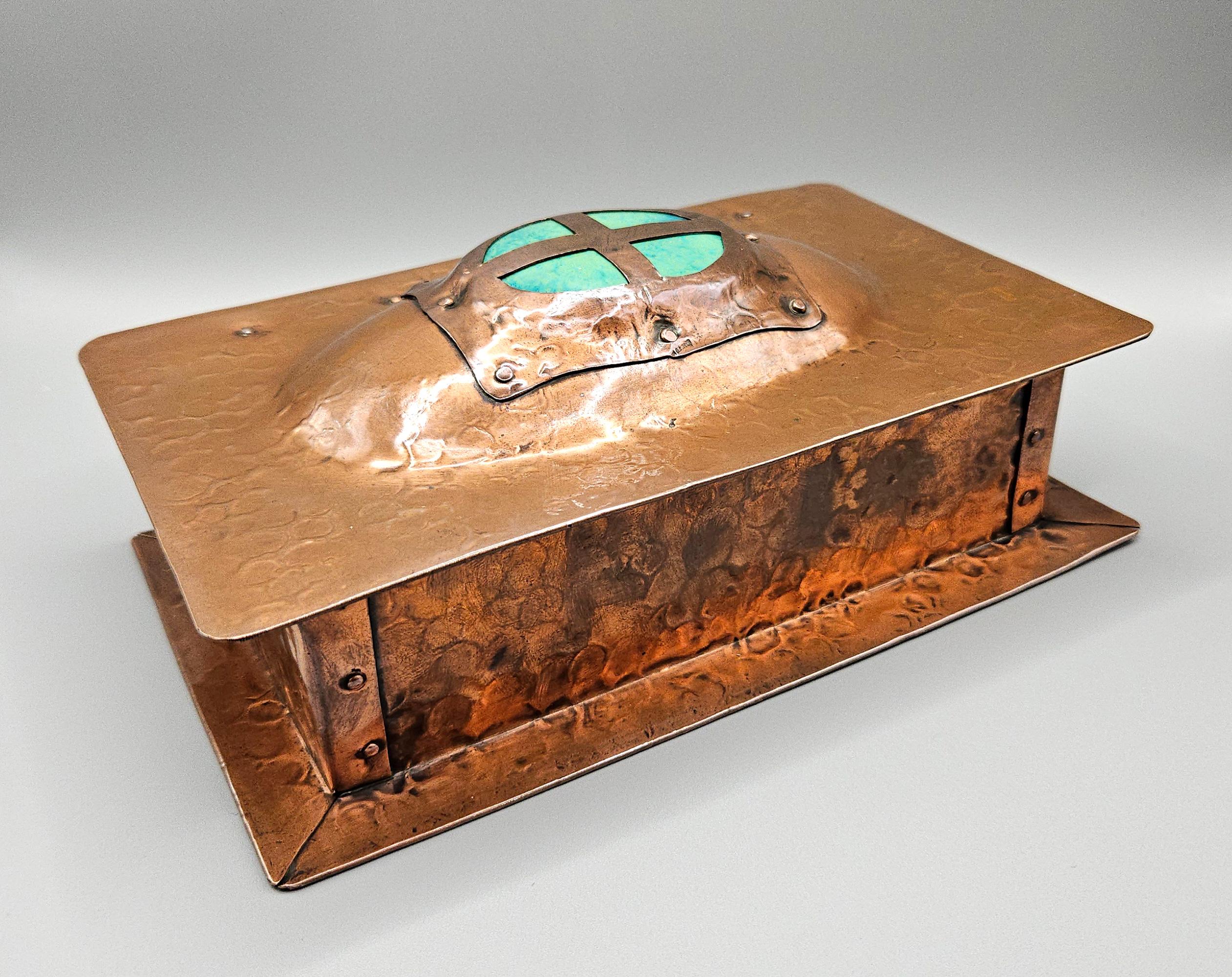 Arts & Crafts Art Nouveau Jugendstil Ruskin Enamel Copper Box, A E Jones, c.1905 For Sale 5