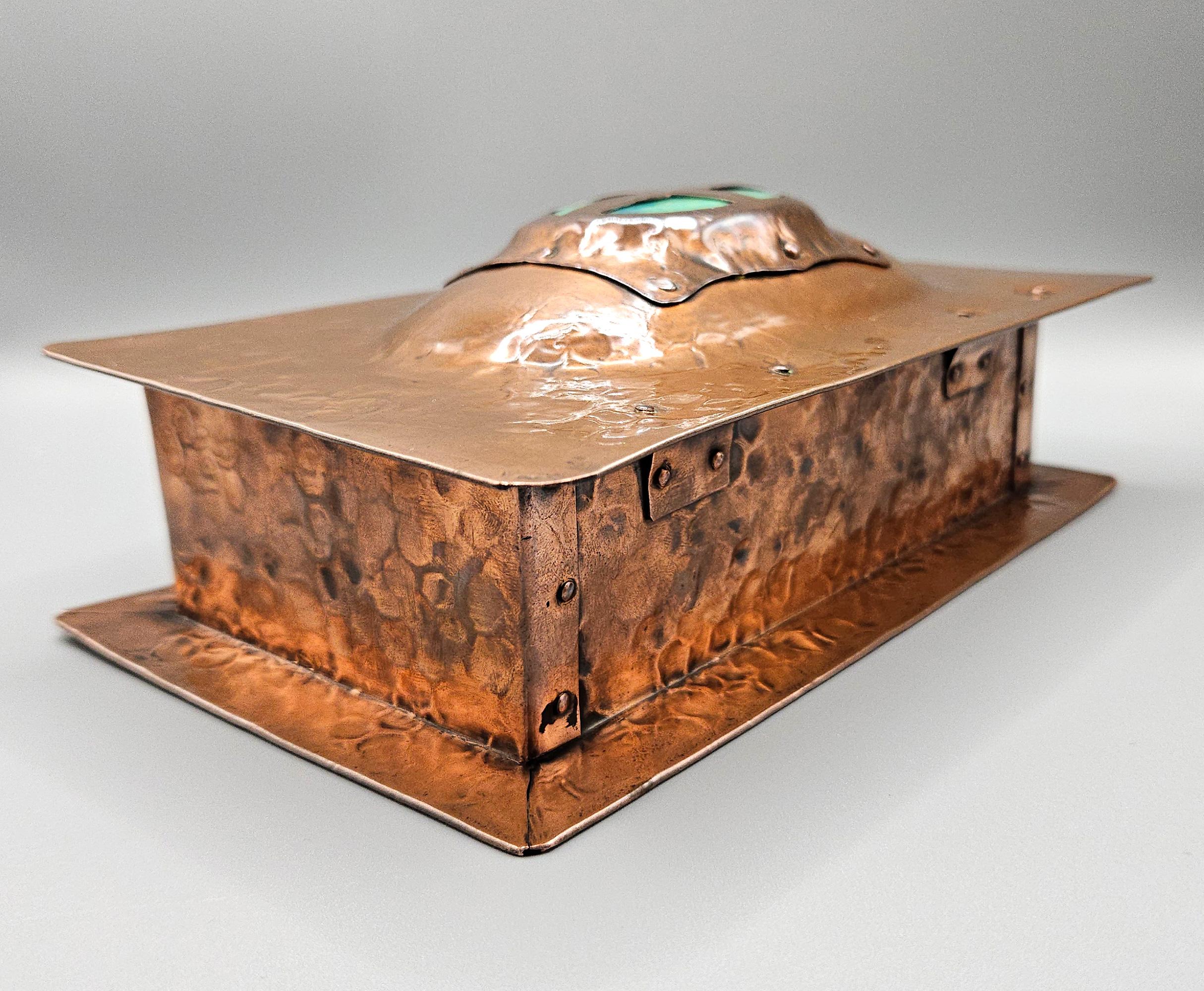 Arts & Crafts Art Nouveau Jugendstil Ruskin Enamel Copper Box, A E Jones, c.1905 For Sale 12