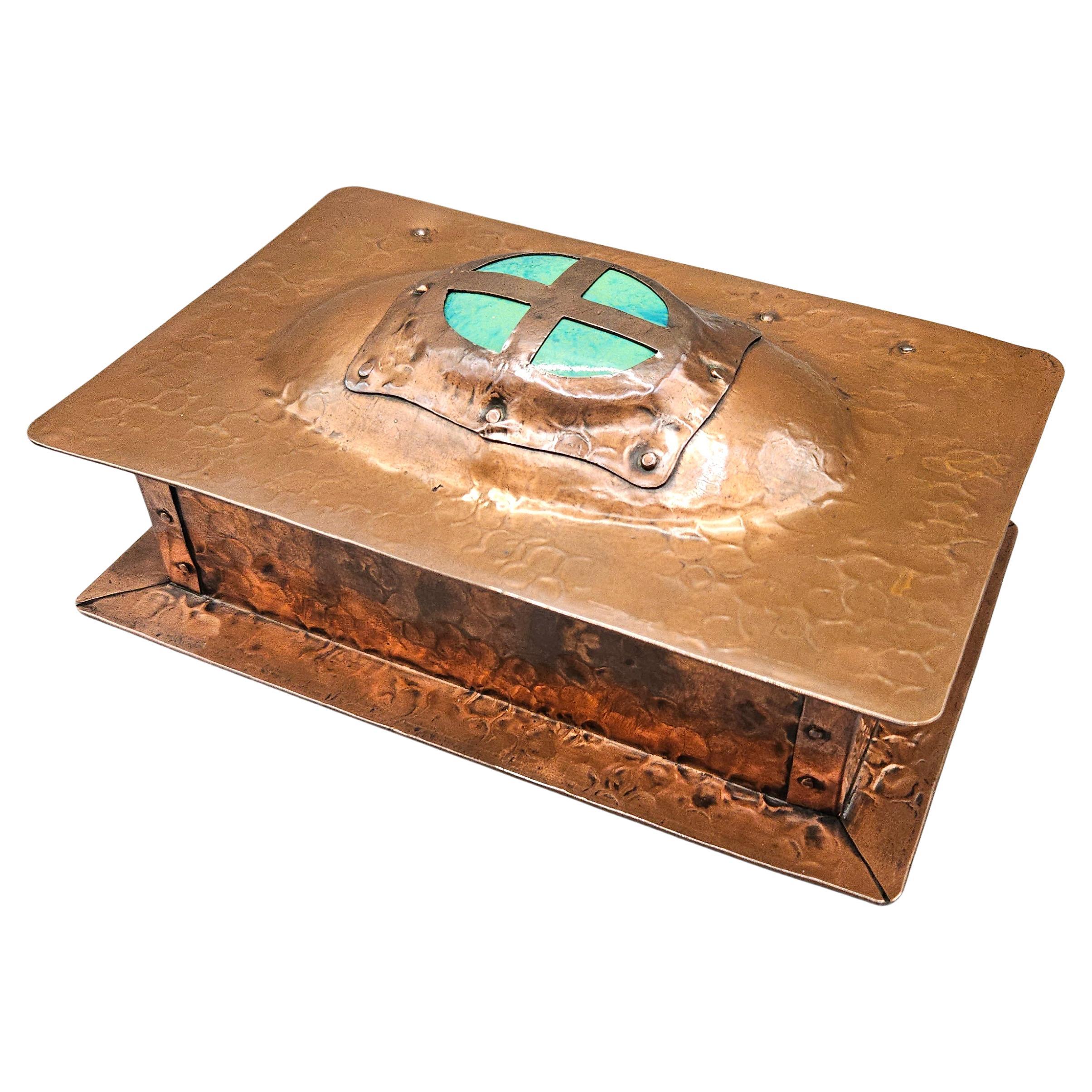 Arts & Crafts Art Nouveau Jugendstil Ruskin Enamel Copper Box, A E Jones, c.1905 For Sale 13