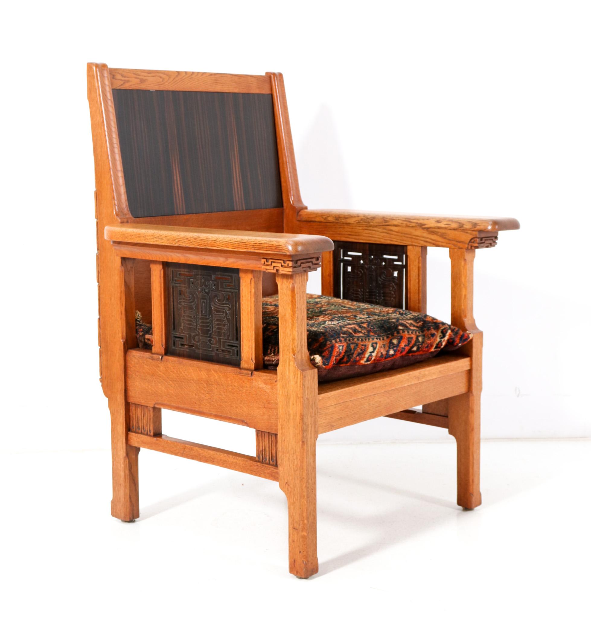 Arts and Crafts Arts & Crafts Art Nouveau Oak Armchair Attributed to Carel Adolph Lion Cachet For Sale