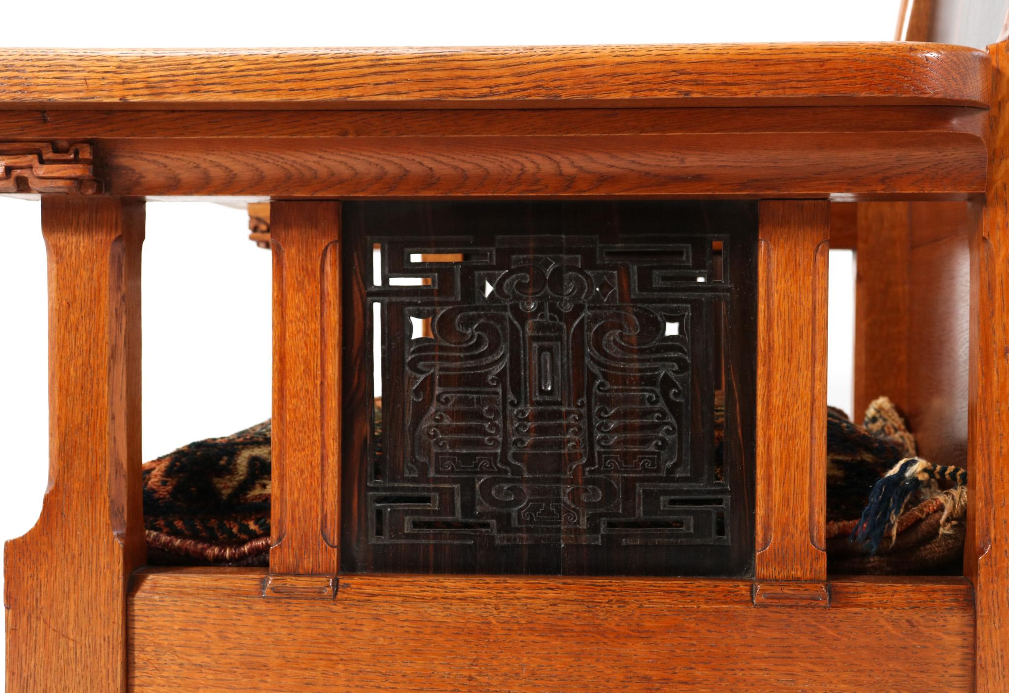Fabric Arts & Crafts Art Nouveau Oak Armchair Attributed to Carel Adolph Lion Cachet For Sale