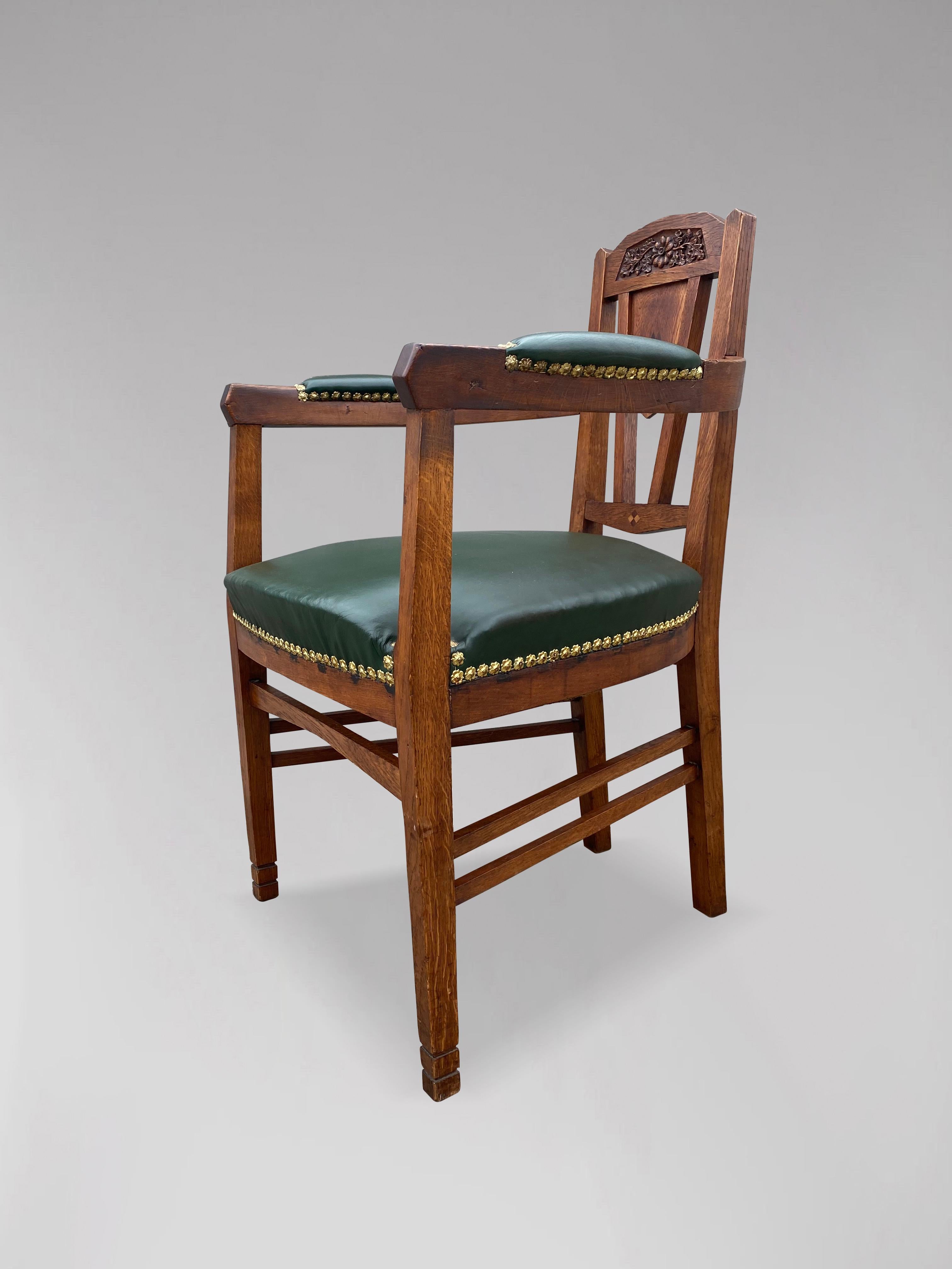 Belgian Arts & Crafts Art Nouveau Oak Armchair in the Style of Gustave Serrurier Bovy