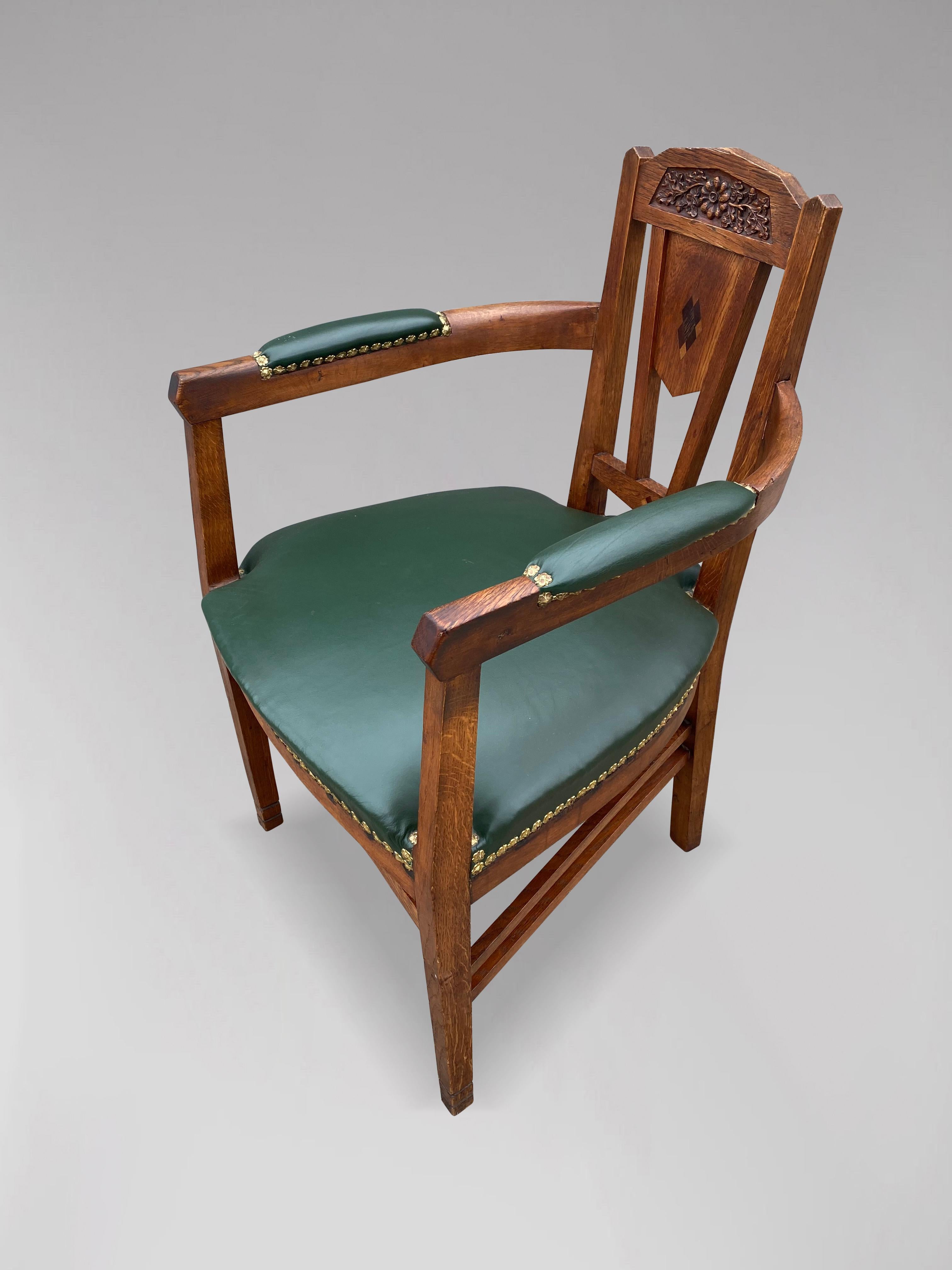 Hand-Crafted Arts & Crafts Art Nouveau Oak Armchair in the Style of Gustave Serrurier Bovy