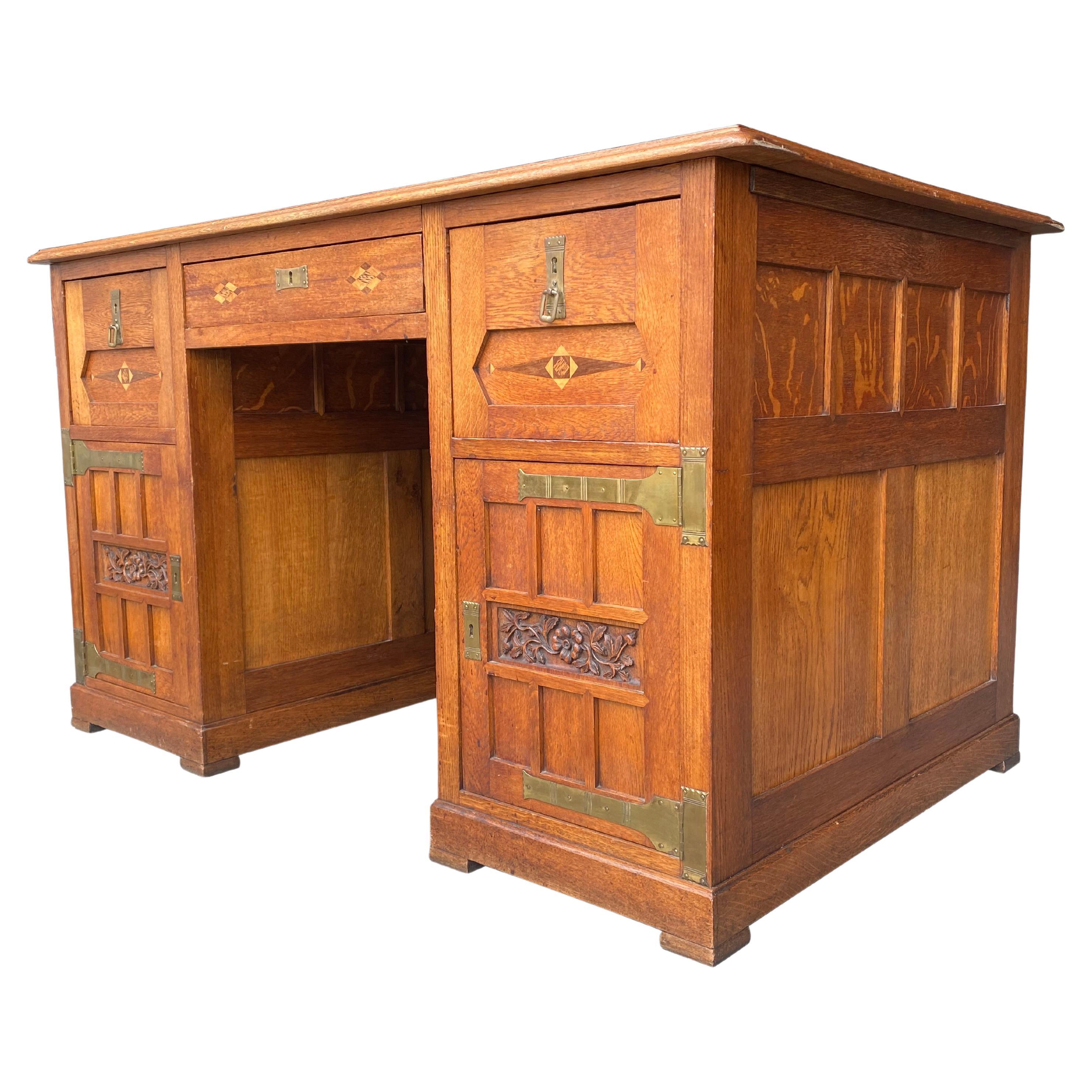 Arts & Crafts Art Nouveau Oak Desk in the Style of Gustave Serrurier Bovy