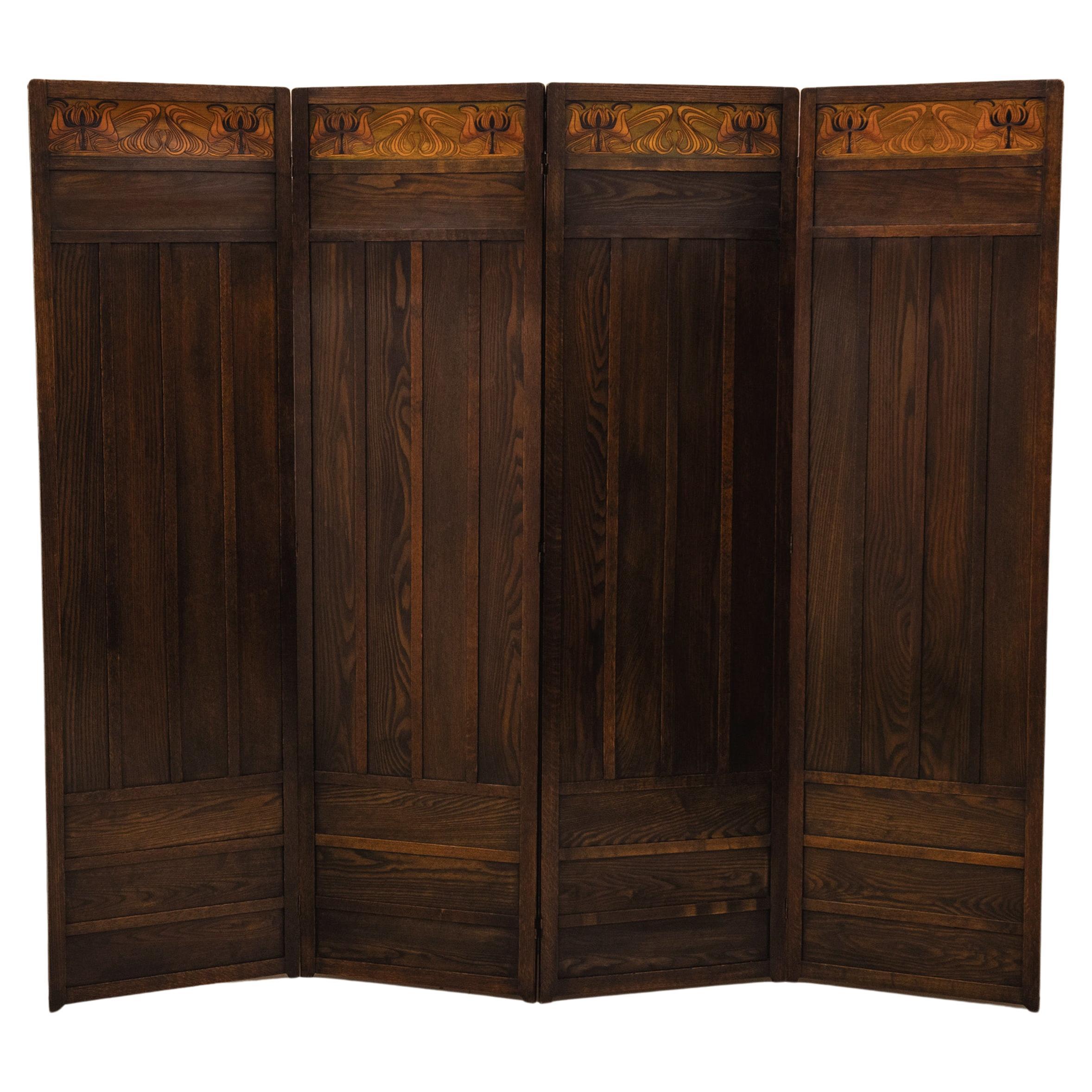 Arts & Crafts / Art Nouveau Oak Four Fold Room Screen Circa 1900